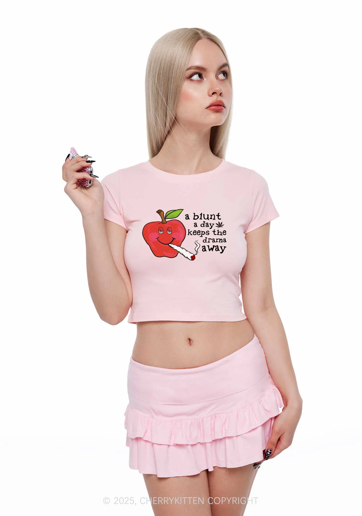 A Blunt A Day Y2K Baby Tee Cherrykitten - Image 3