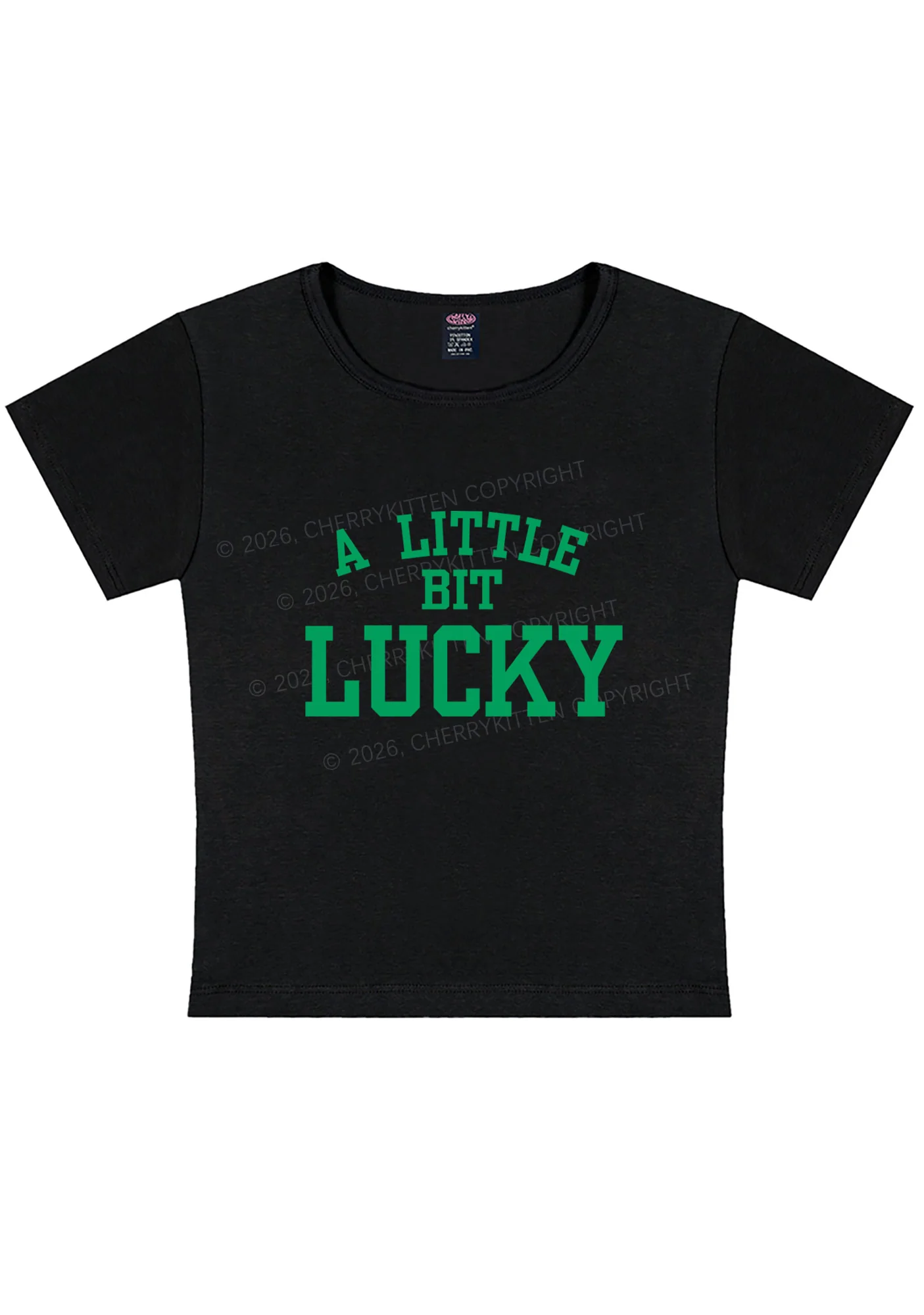 A Little Bit Lucky St Patricks Y2K Baby Tee Cherrykitten - Image 3