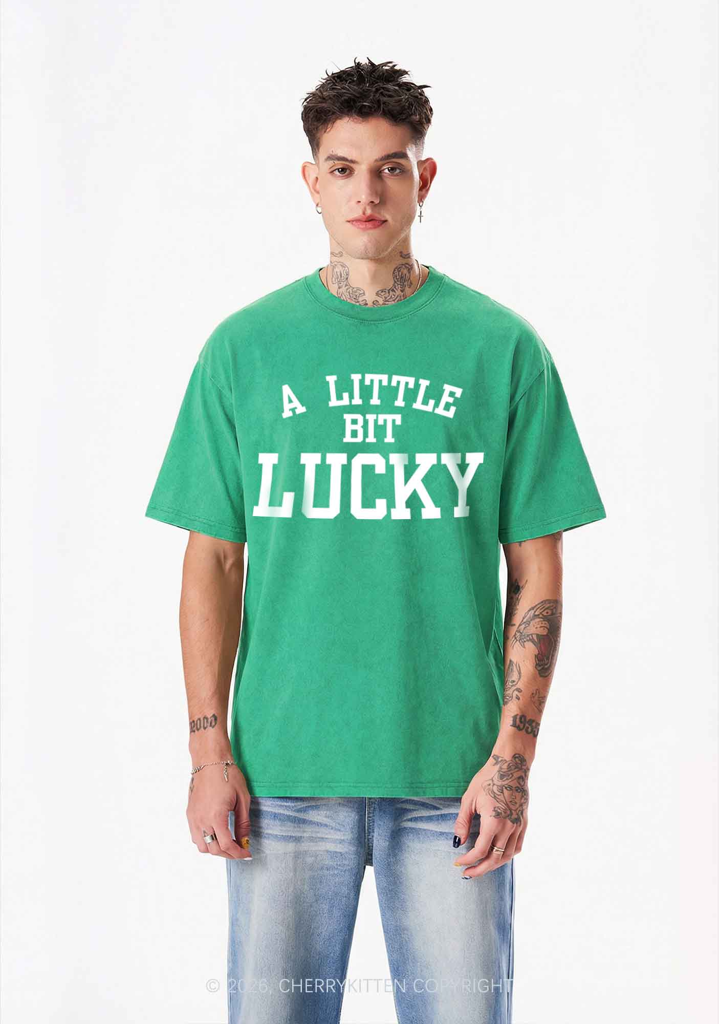 A Little Bit Lucky St Patricks Y2K Shirts Washed Tee Cherrykitten - Image 2
