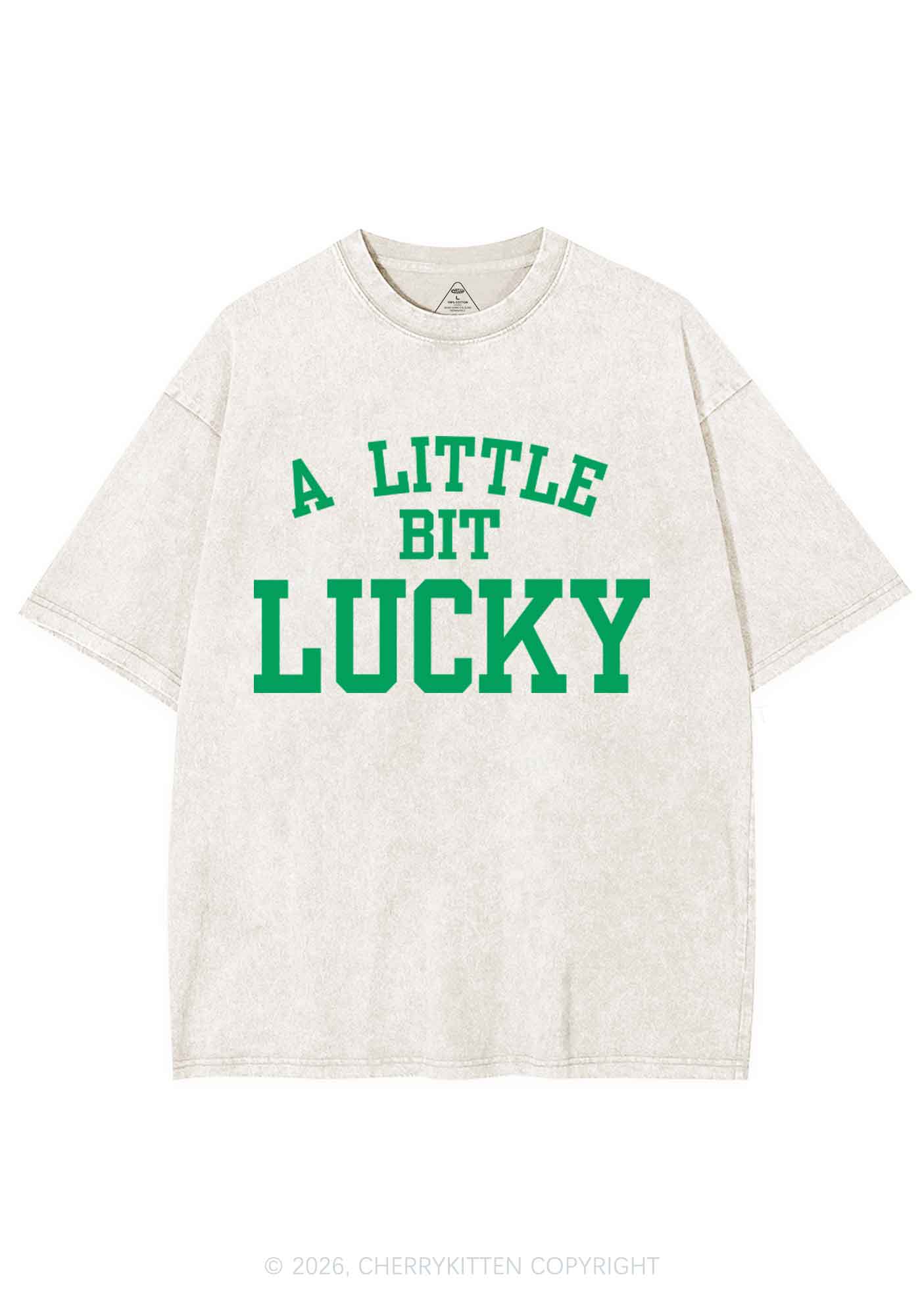 A Little Bit Lucky St Patricks Y2K Shirts Washed Tee Cherrykitten - Image 3