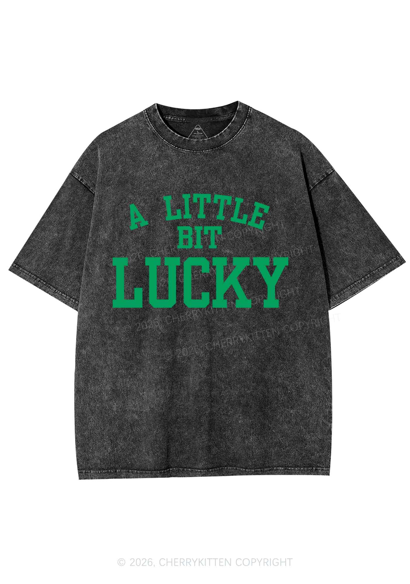A Little Bit Lucky St Patricks Y2K Shirts Washed Tee Cherrykitten - Image 4