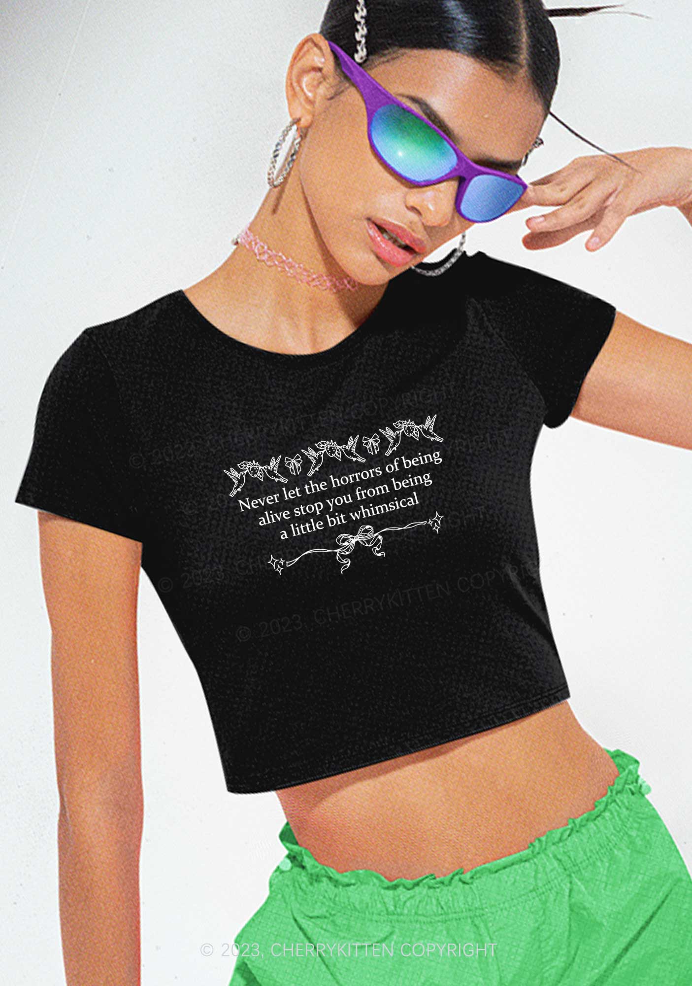 A Little Bit Whimsical Y2K Baby Tee Cherrykitten - Image 2