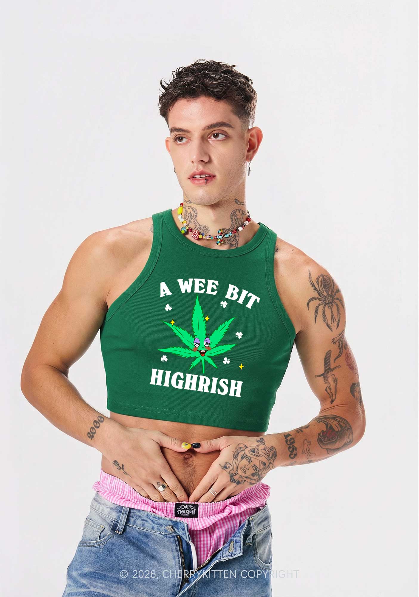 A Wee Bit Highrish St Patricks Y2K Crop Tank Top Cherrykitten - Image 2