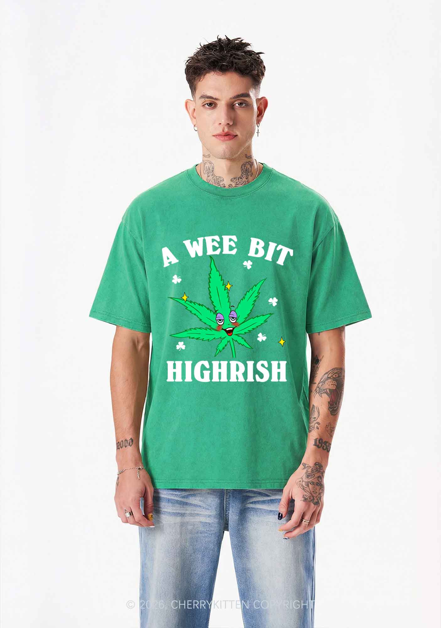 A Wee Bit Highrish St Patricks Y2K Shirts Washed Tee Cherrykitten - Image 2