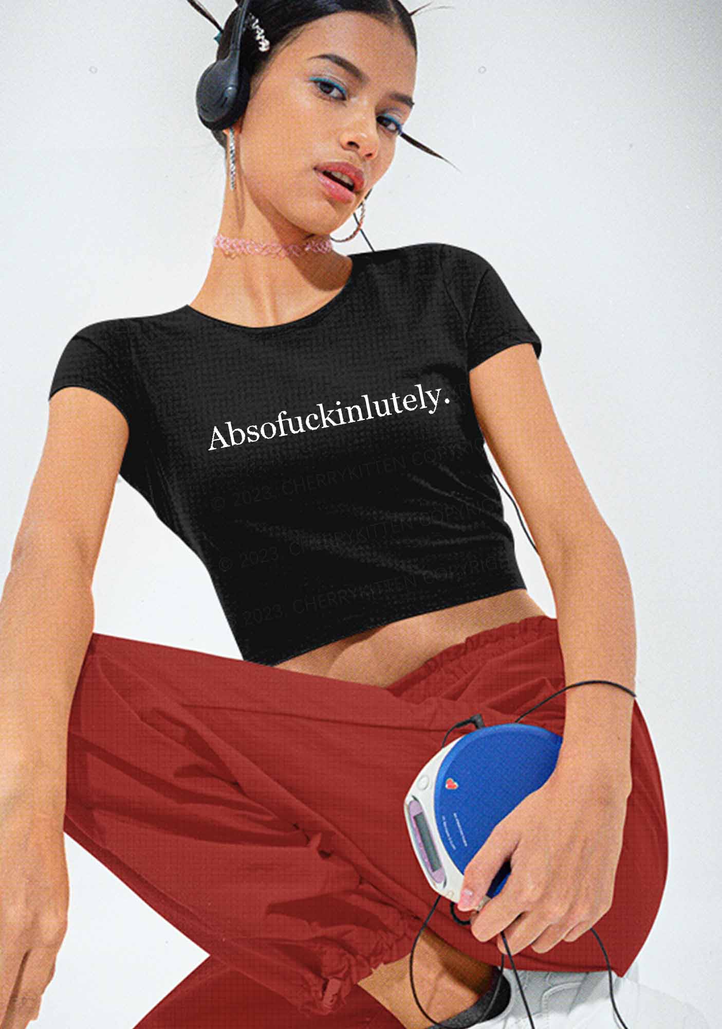 Absofxckinlutely Y2K Baby Tee Cherrykitten - Image 2