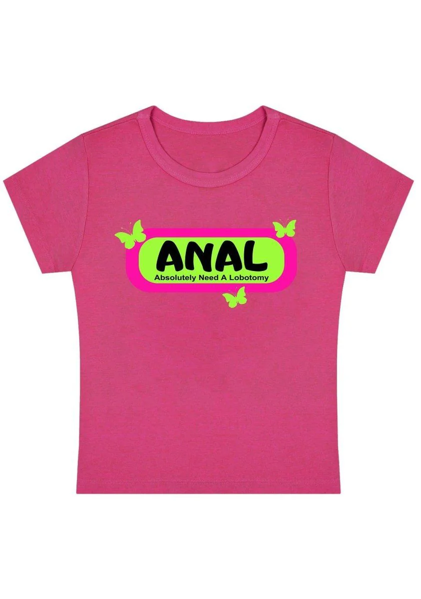 Absolutely Need A Lobotomy Green Butterfly Y2k Baby Tee - Image 3