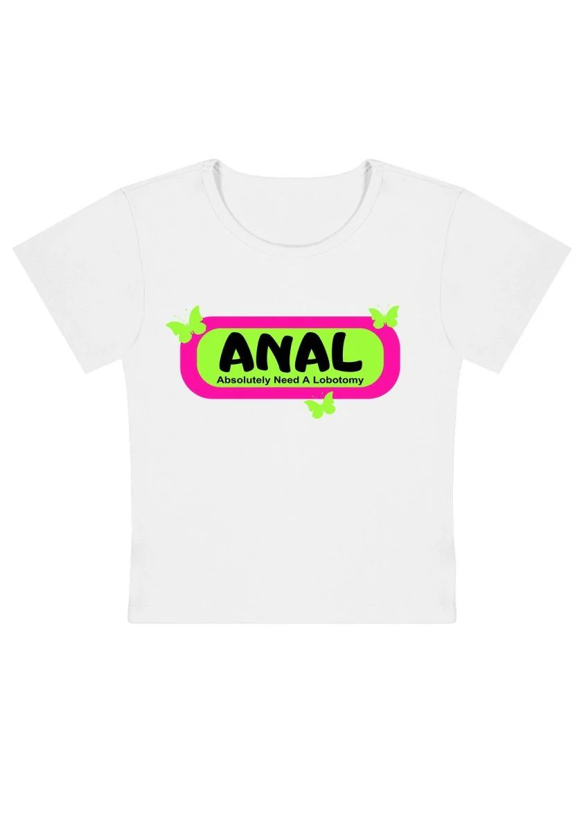 Absolutely Need A Lobotomy Green Butterfly Y2k Baby Tee - Image 4