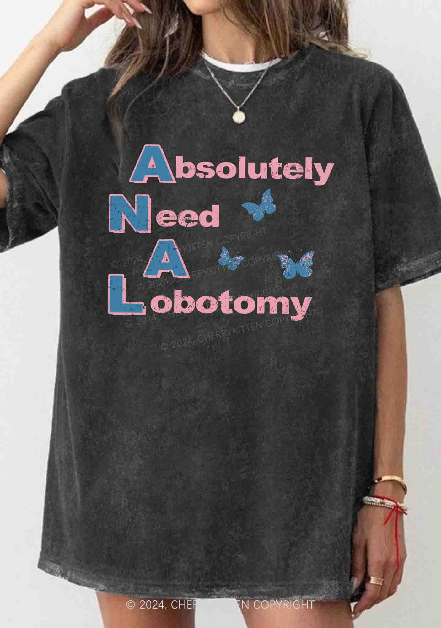 Absolutely Need A Lobotomy Y2K Washed Tee Cherrykitten - Image 2