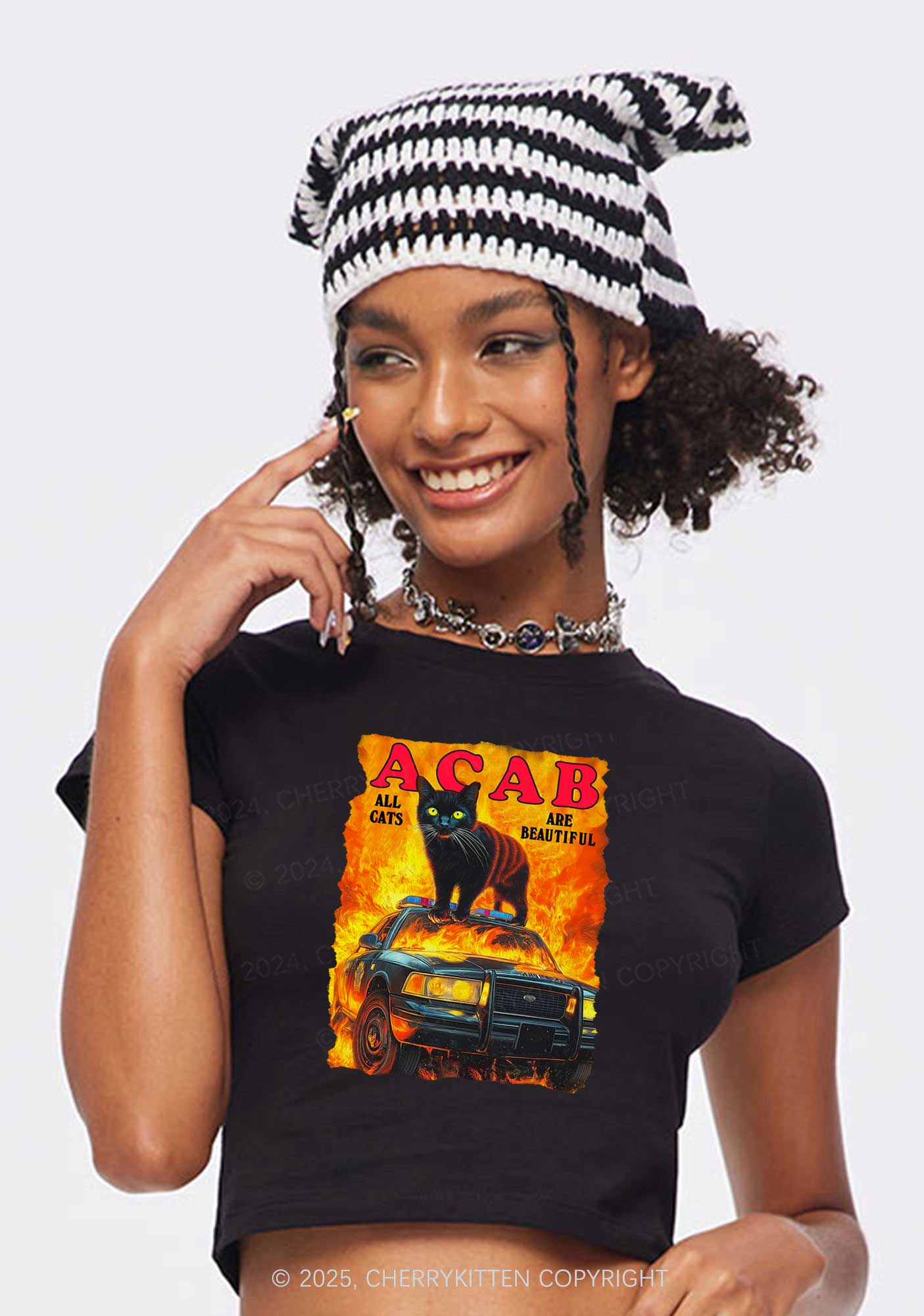 ACAB Beautiful Cats Y2K Baby Tee Cherrykitten - Image 2