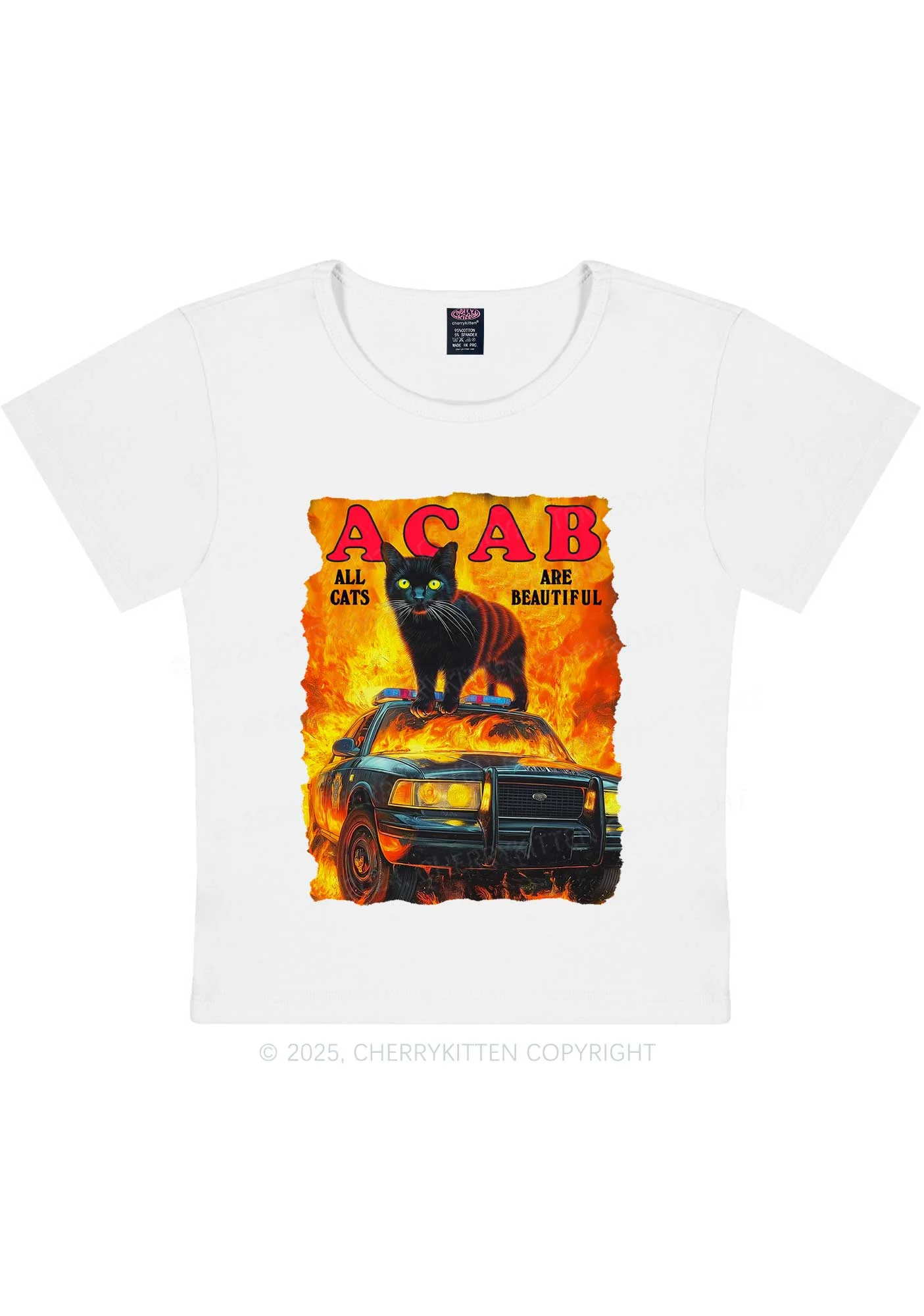 ACAB Beautiful Cats Y2K Baby Tee Cherrykitten - Image 3