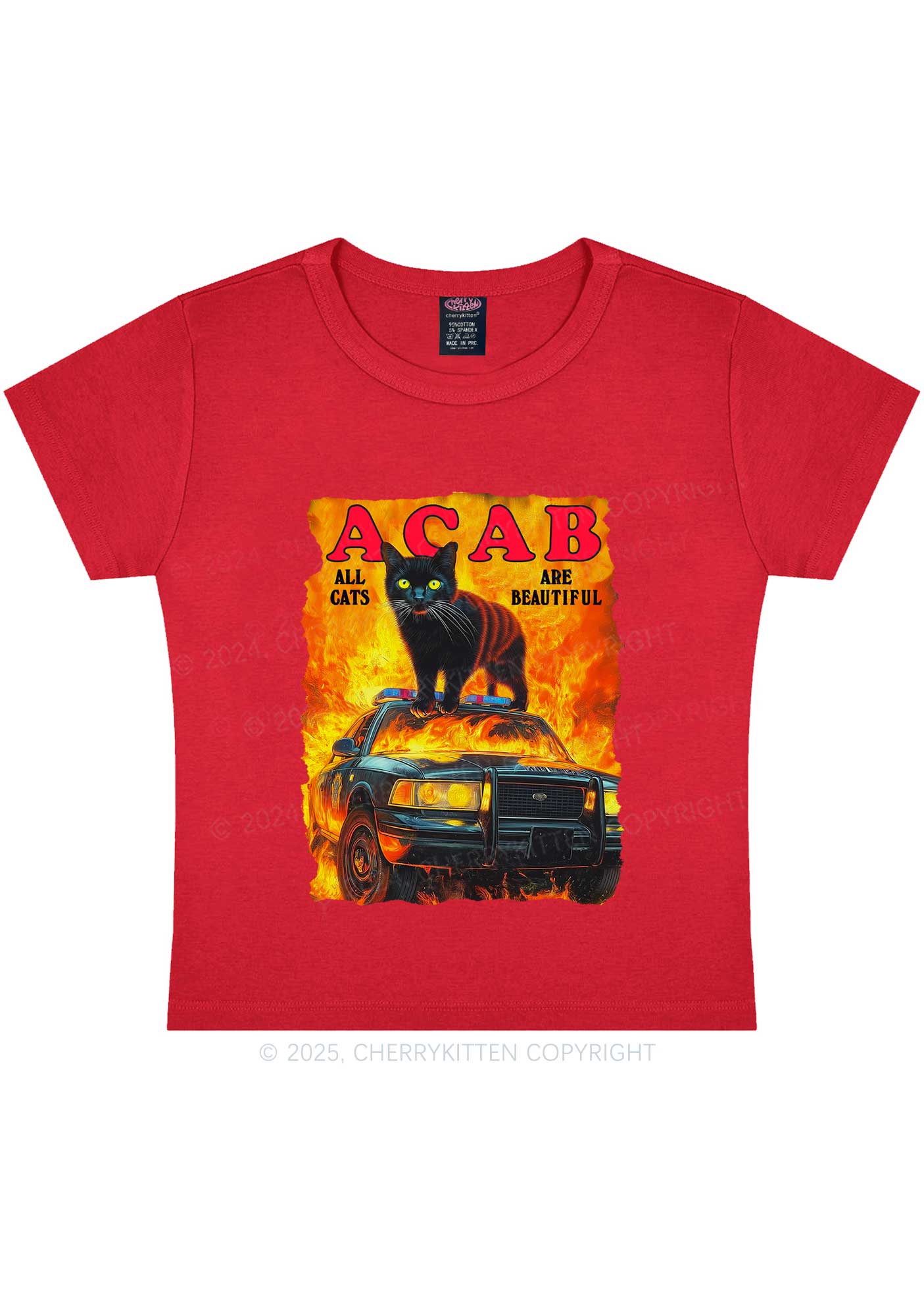 ACAB Beautiful Cats Y2K Baby Tee Cherrykitten - Image 5