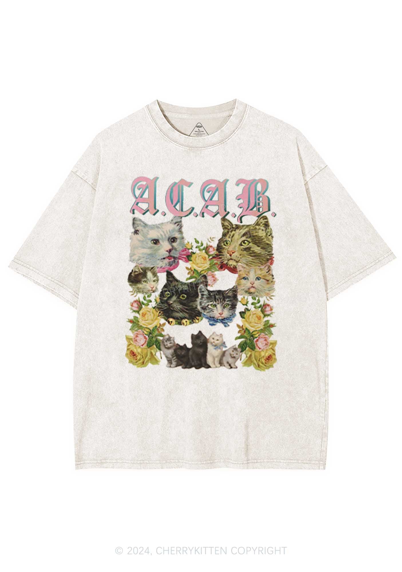 ACAB Cats Are Beautiful Y2K Washed Tee Cherrykitten - Image 3