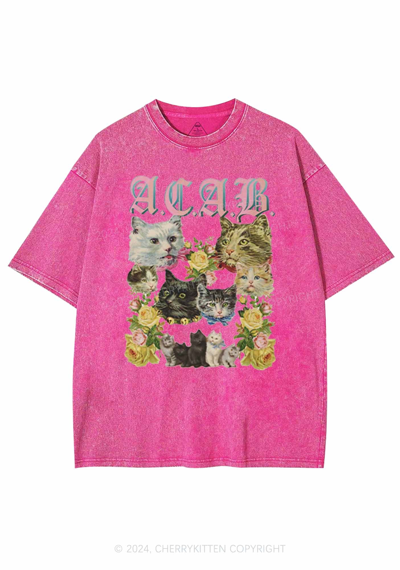 ACAB Cats Are Beautiful Y2K Washed Tee Cherrykitten - Image 4
