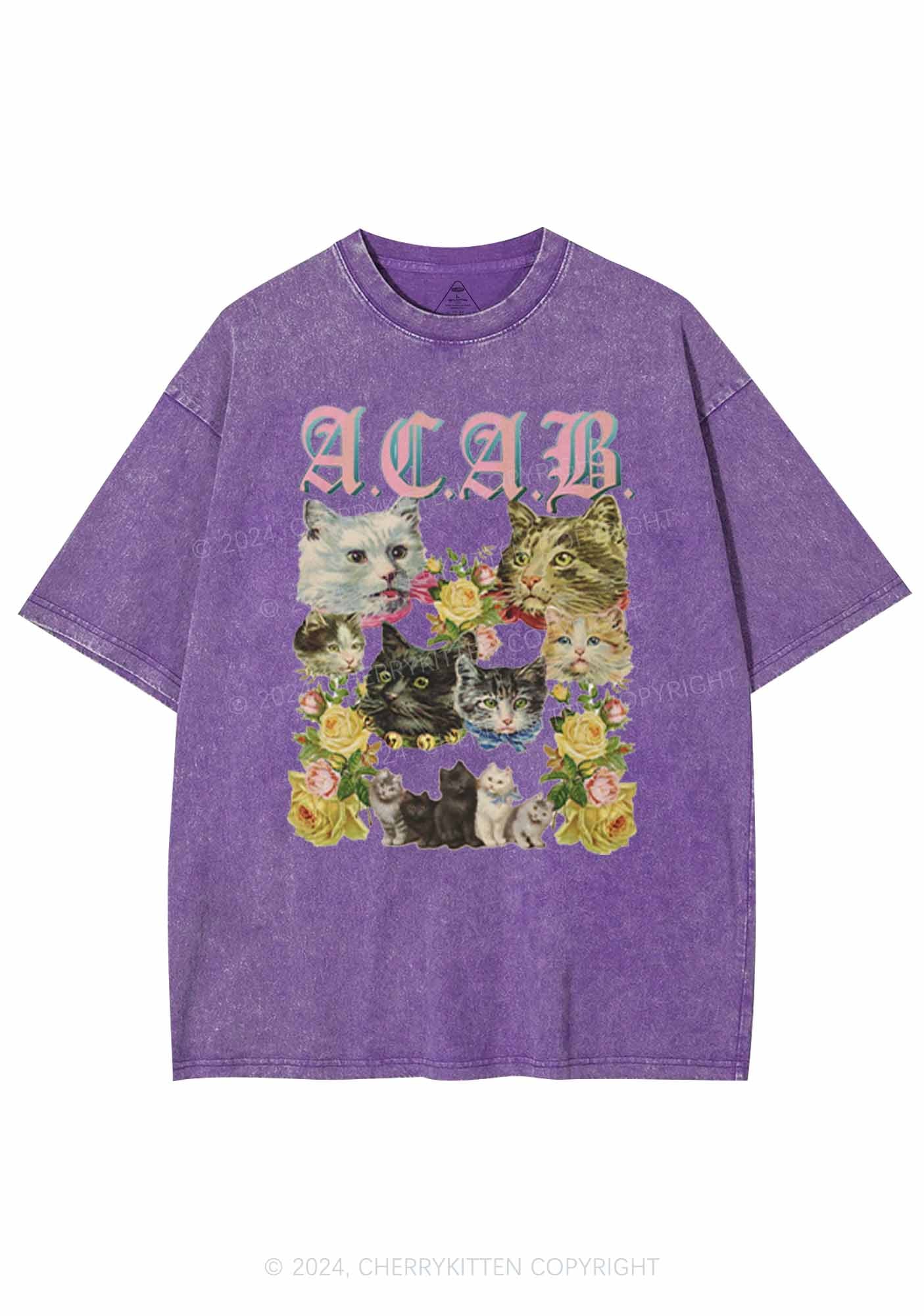 ACAB Cats Are Beautiful Y2K Washed Tee Cherrykitten - Image 5