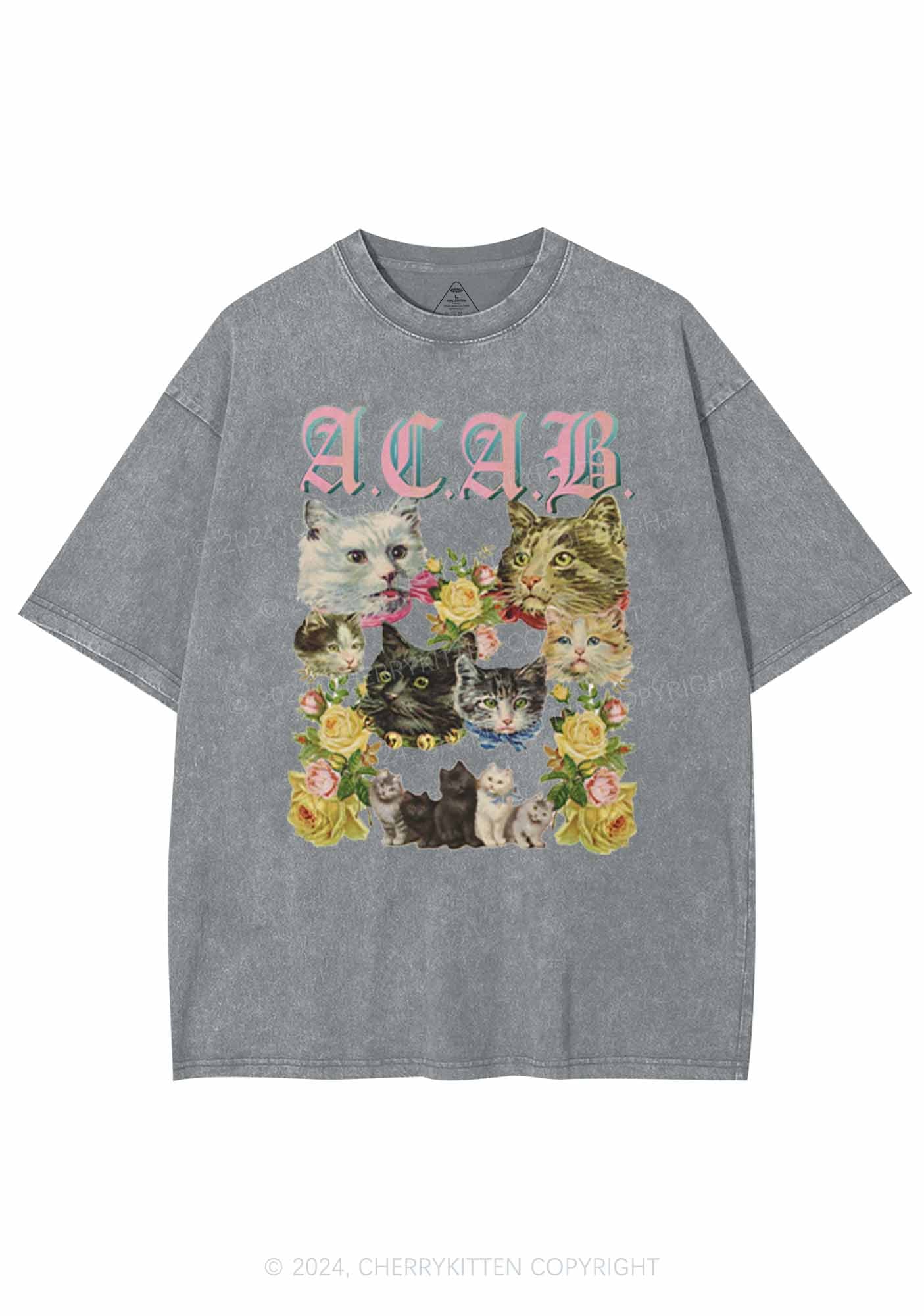 ACAB Cats Are Beautiful Y2K Washed Tee Cherrykitten - Image 6