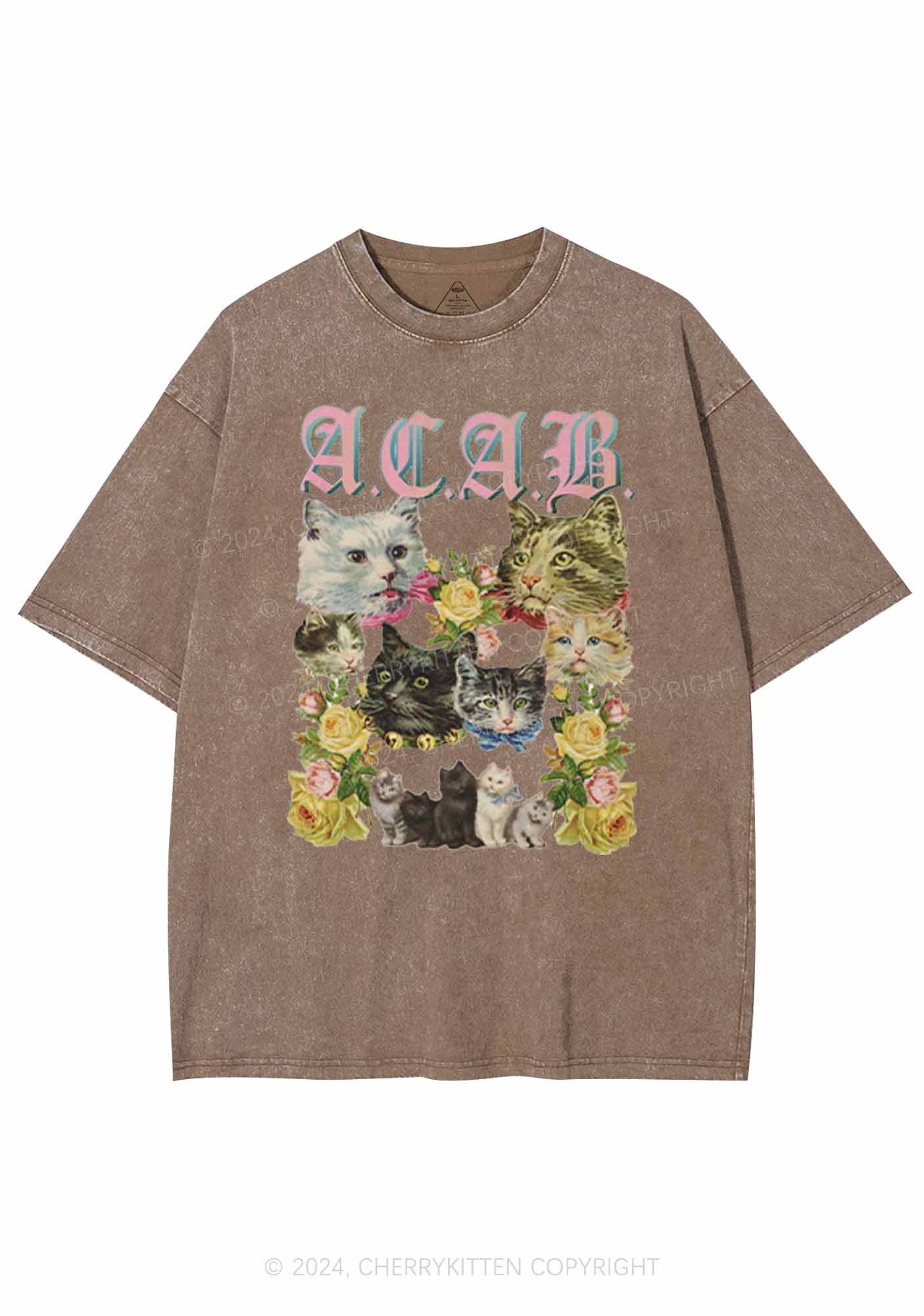 ACAB Cats Are Beautiful Y2K Washed Tee Cherrykitten - Image 7