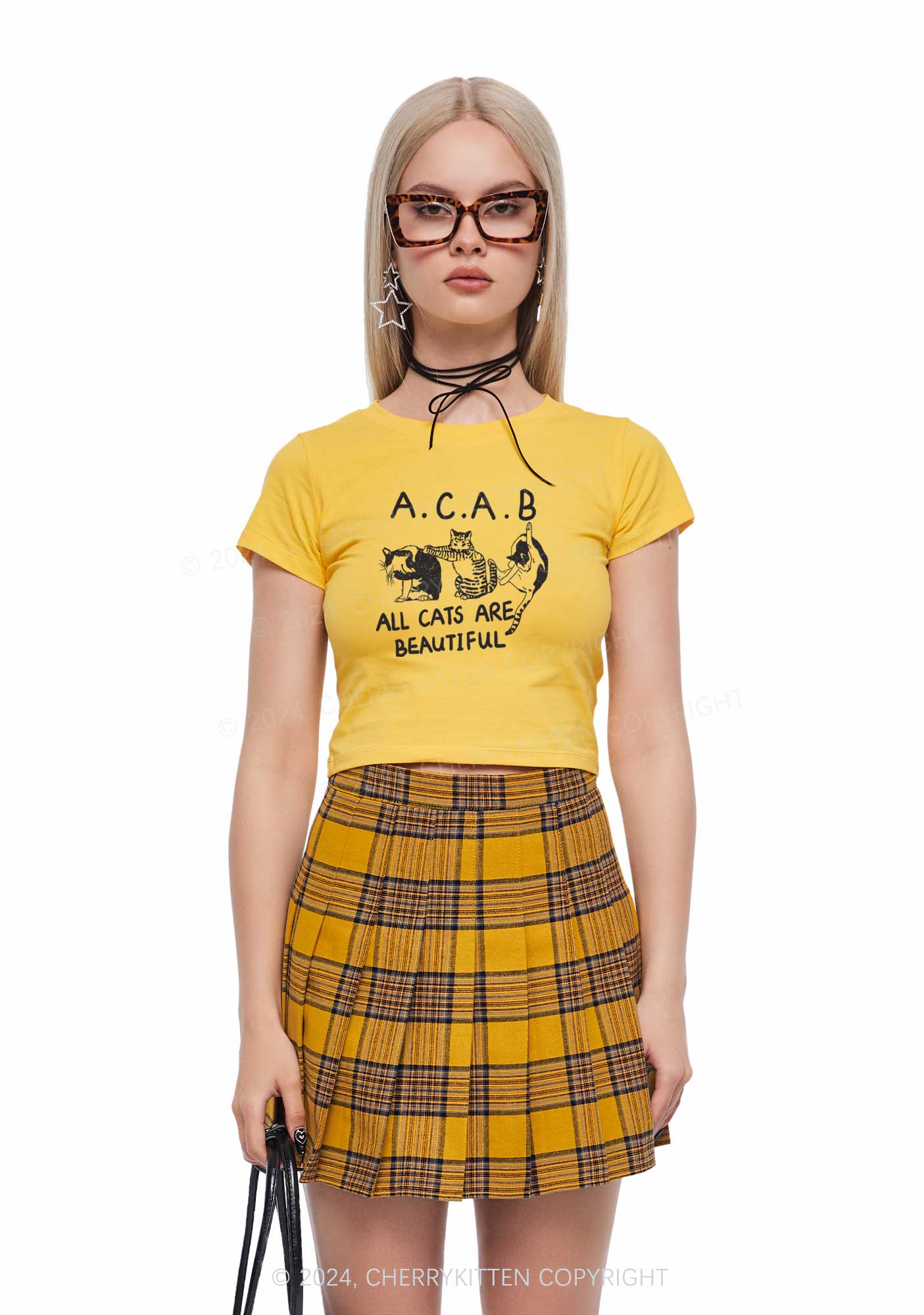 ACAB Cats Y2K Baby Tee Cherrykitten - Image 4