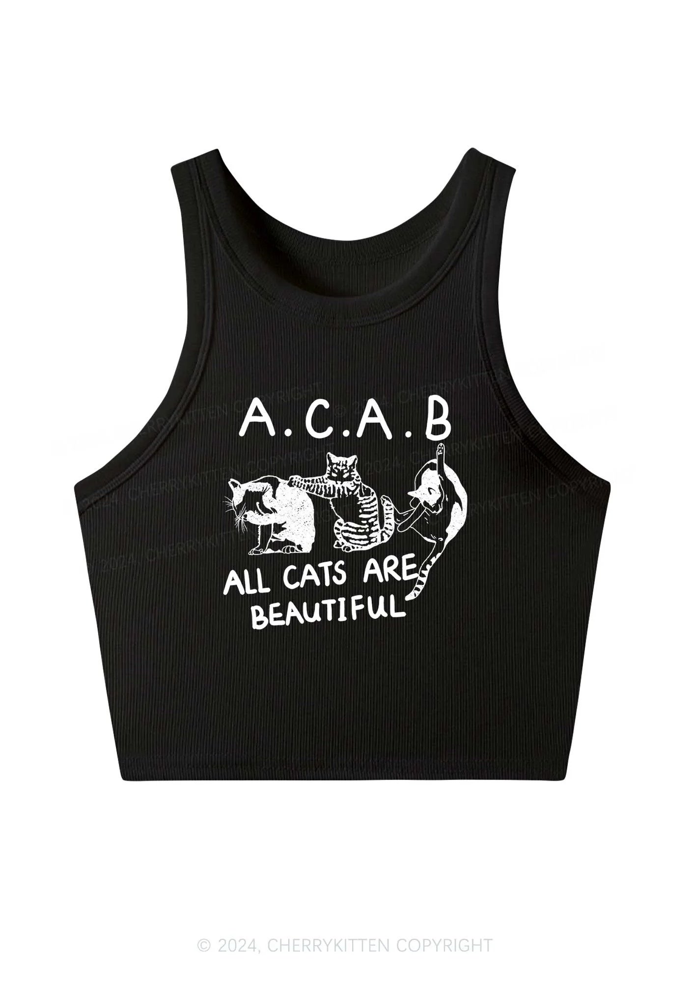 ACAB Cats Y2K Crop Tank Top Cherrykitten - Image 3