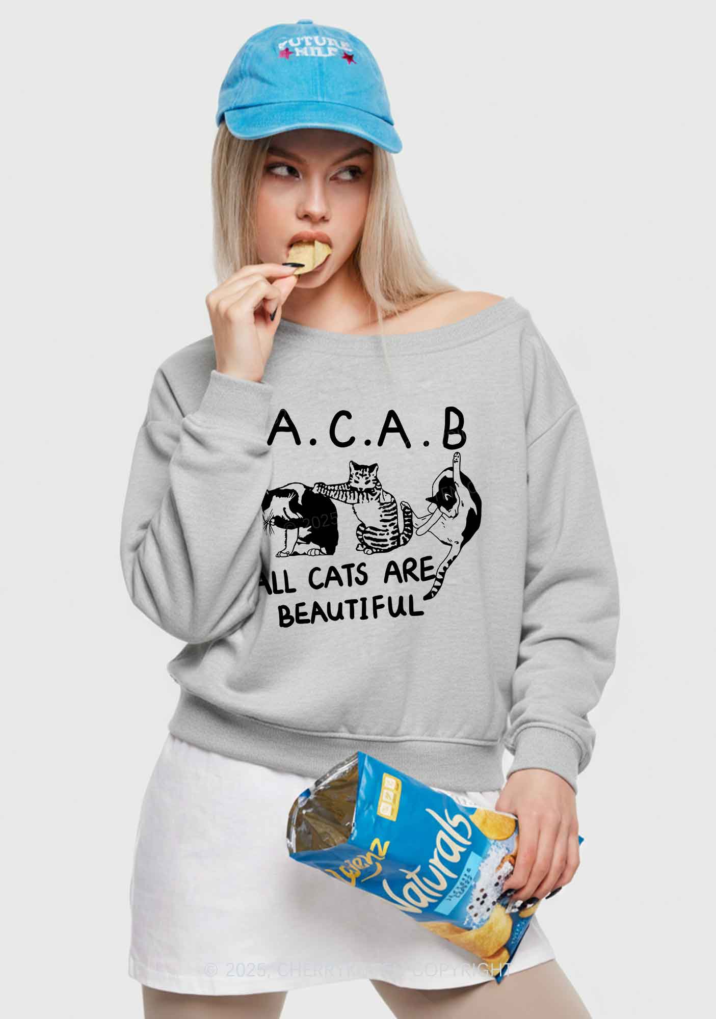 ACAB Cats Y2K Off Shoulder Sweatshirts Cherrykitten - Image 2