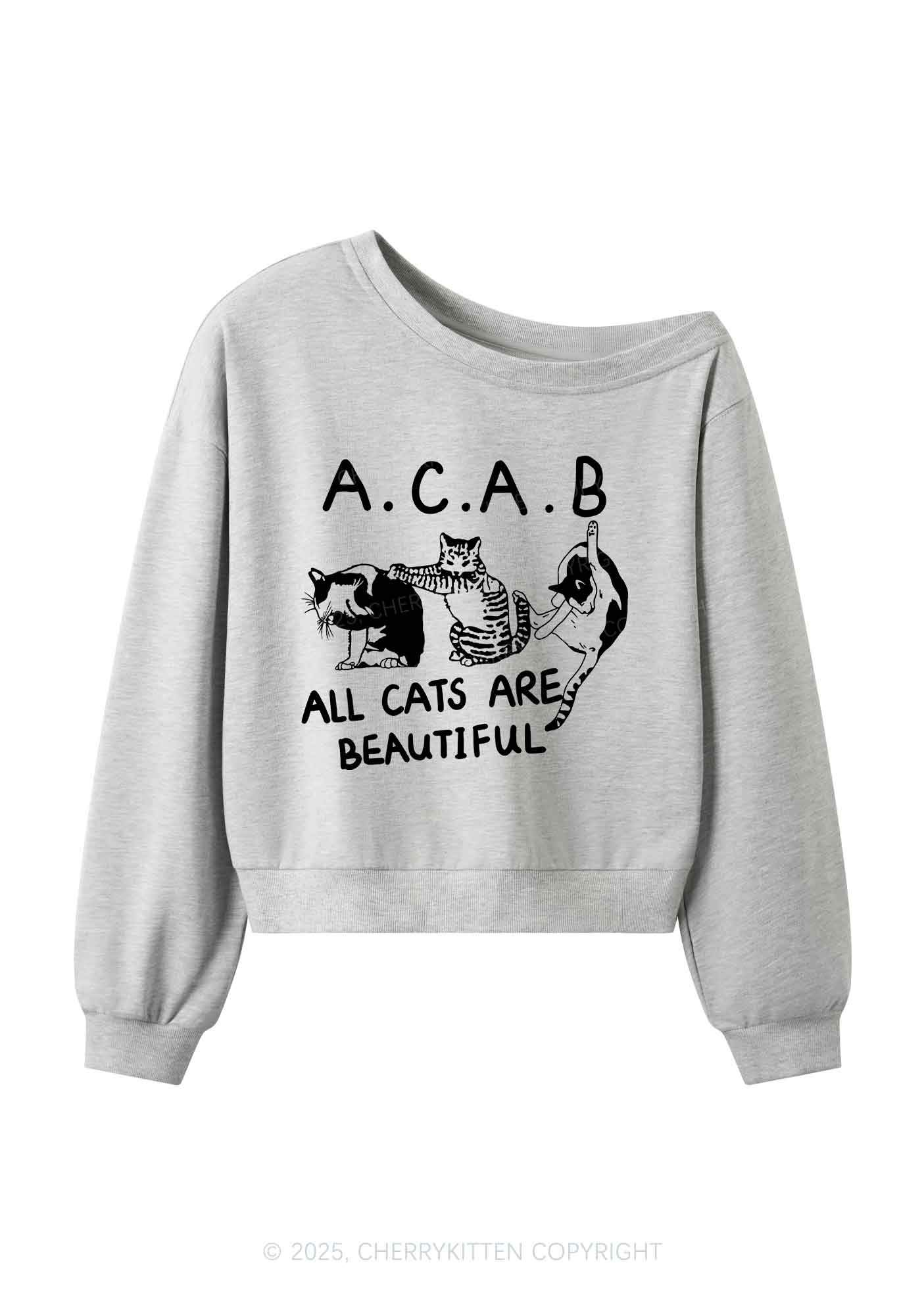ACAB Cats Y2K Off Shoulder Sweatshirts Cherrykitten - Image 3