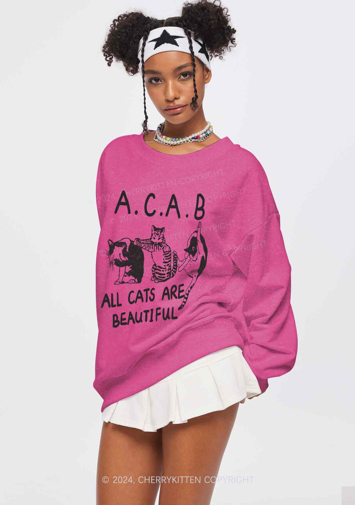 ACAB Cats Y2K Washed Sweatshirts Cherrykitten - Image 2