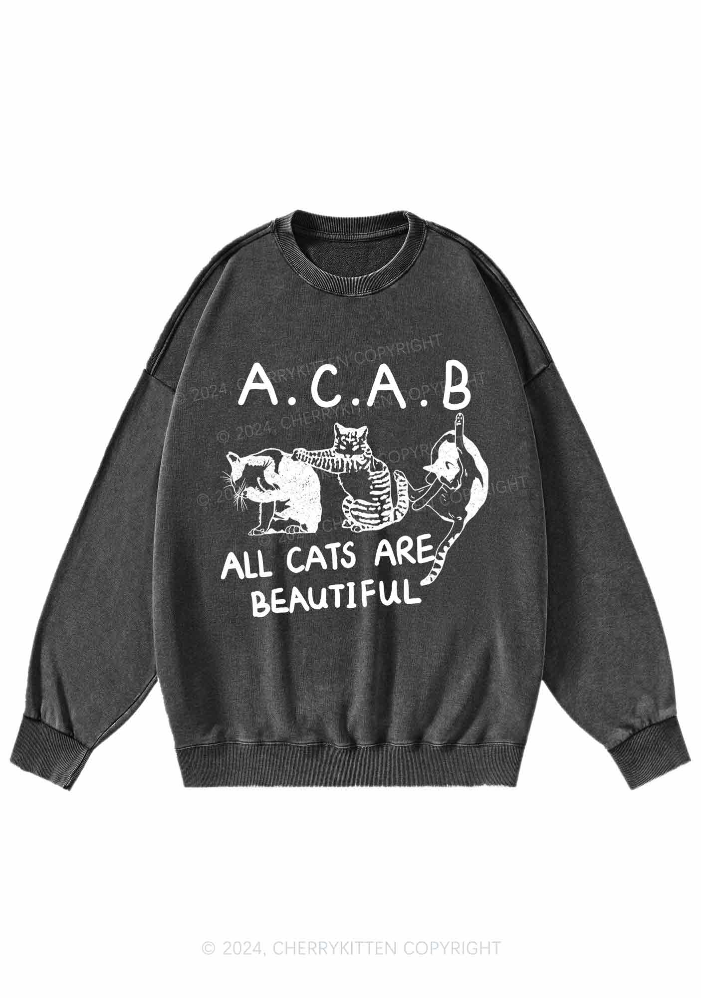ACAB Cats Y2K Washed Sweatshirts Cherrykitten - Image 3