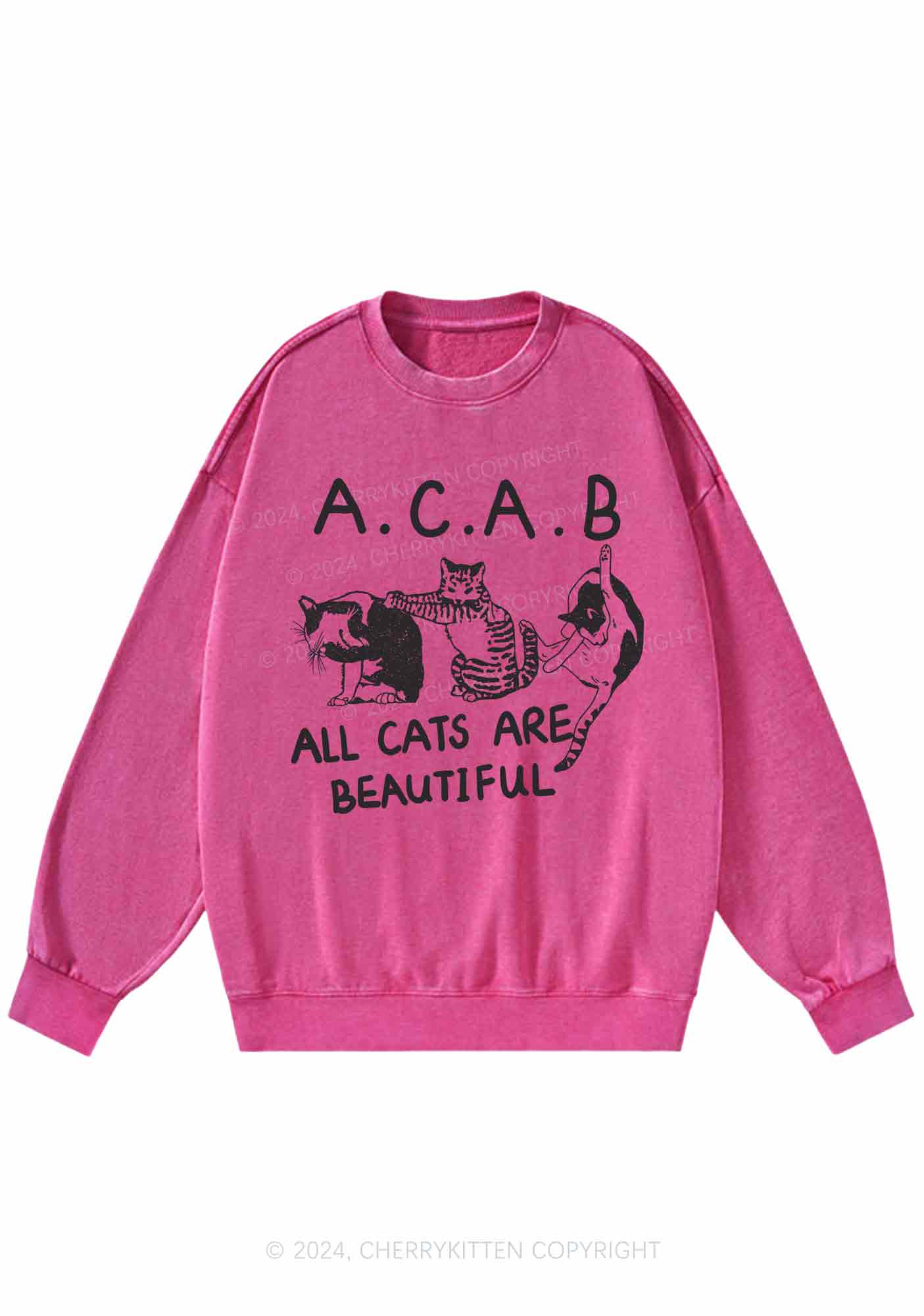 ACAB Cats Y2K Washed Sweatshirts Cherrykitten - Image 4
