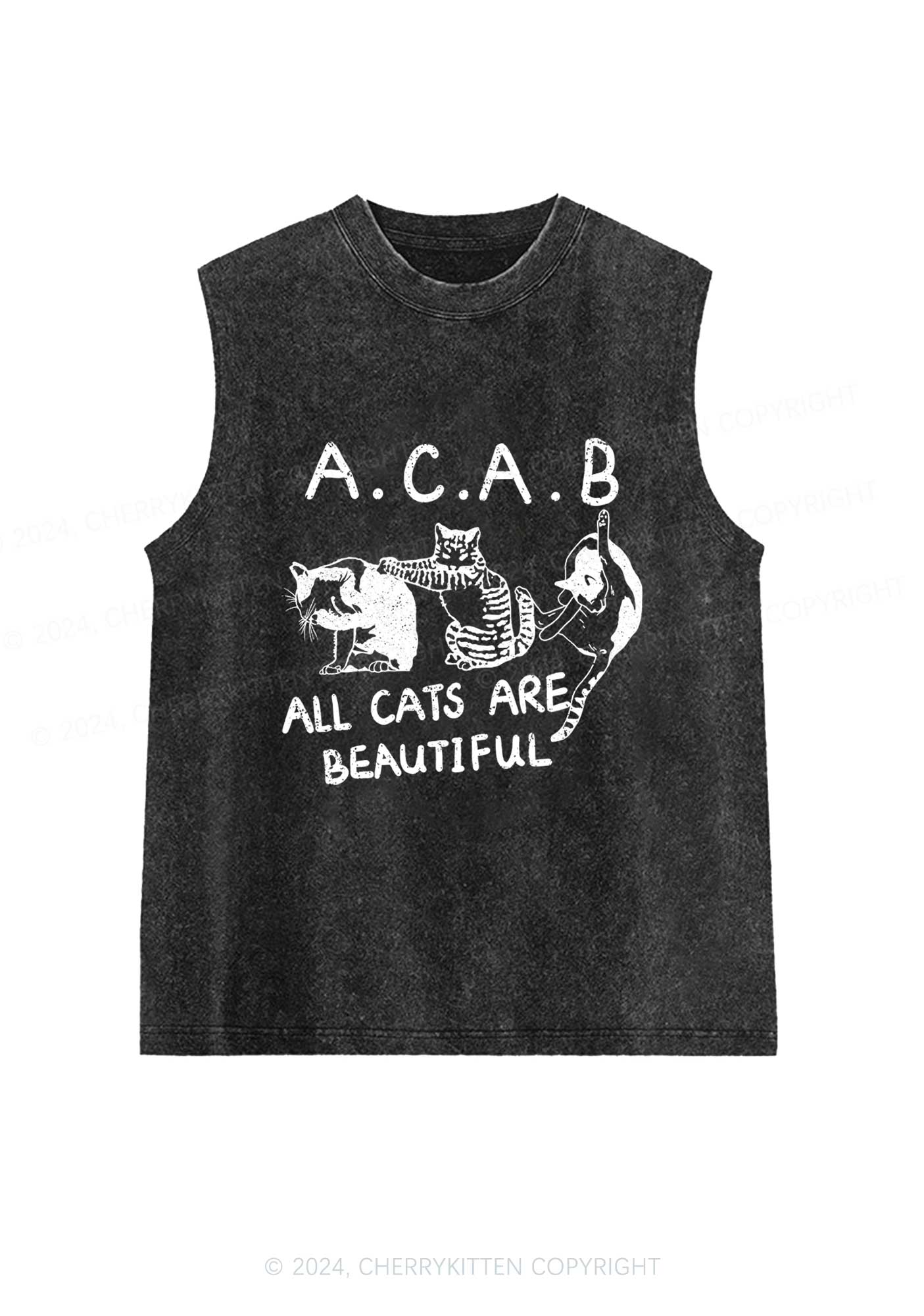ACAB Cats Y2K Washed Tank Cherrykitten - Image 3