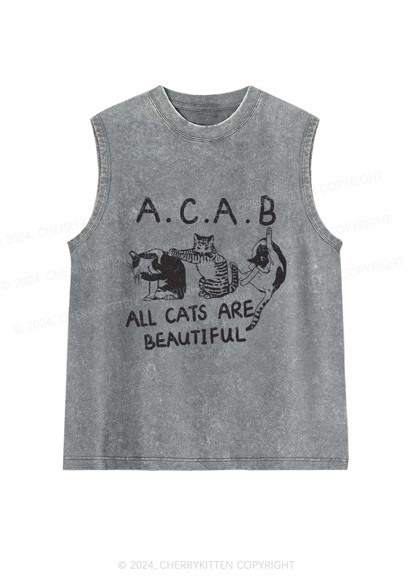 ACAB Cats Y2K Washed Tank Cherrykitten - Image 5
