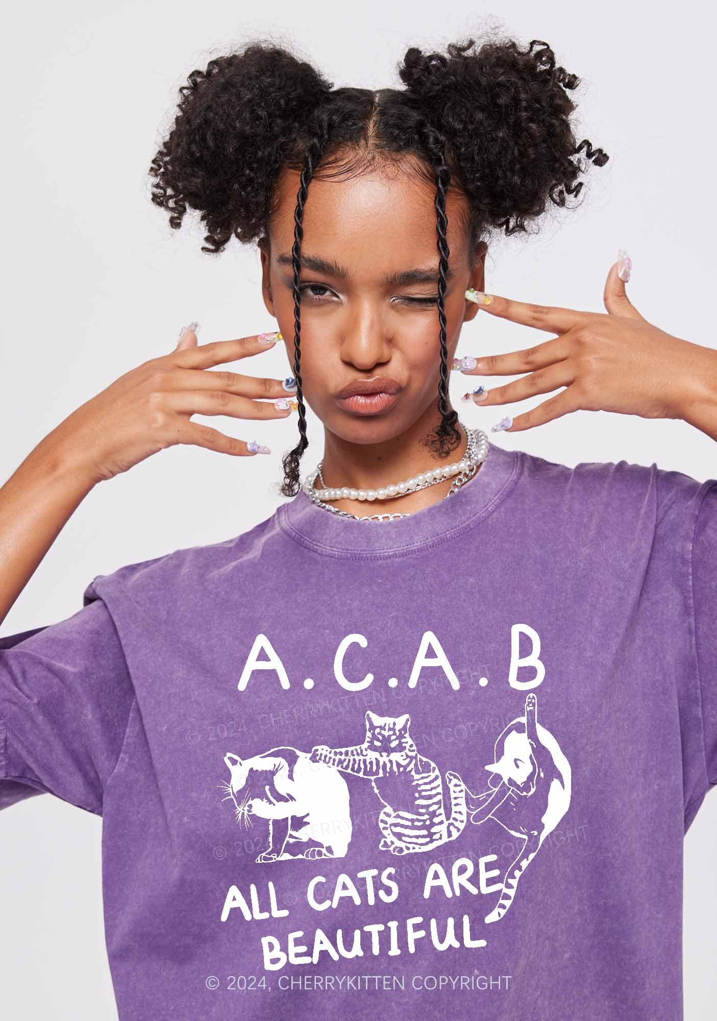 ACAB Cats Y2K Washed Tee Cherrykitten - Image 2