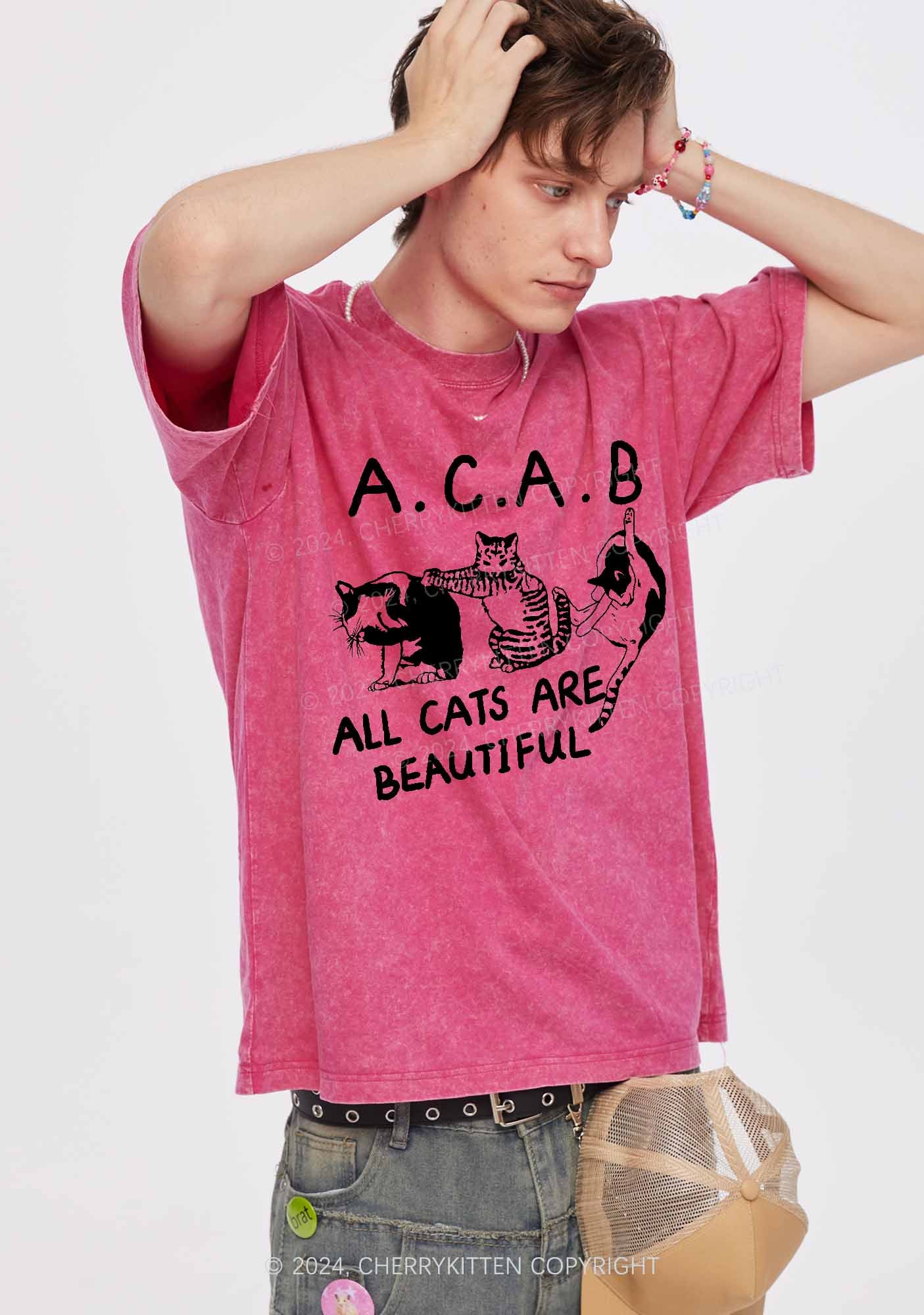 ACAB Cats Y2K Washed Tee Cherrykitten - Image 3