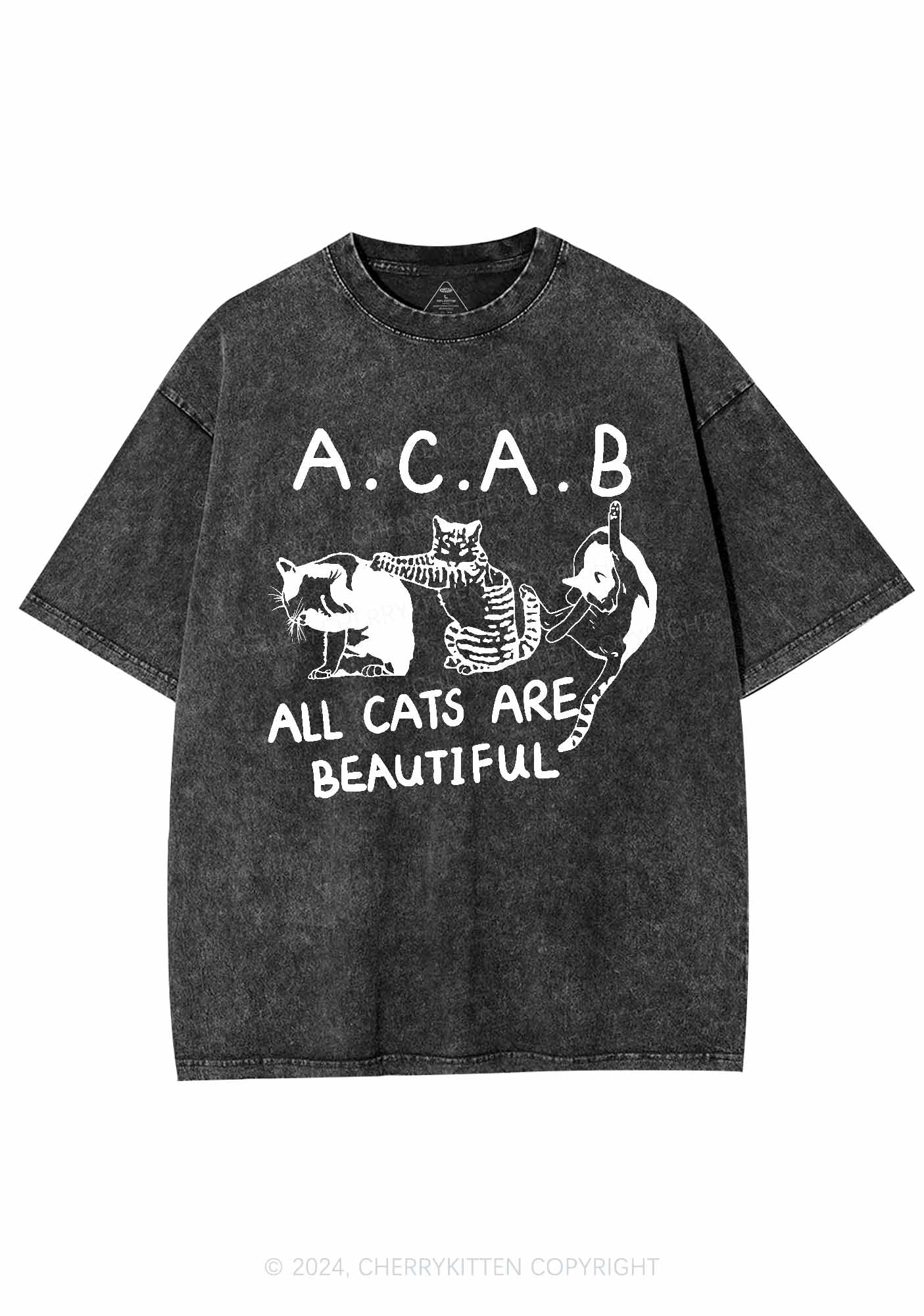 ACAB Cats Y2K Washed Tee Cherrykitten - Image 4