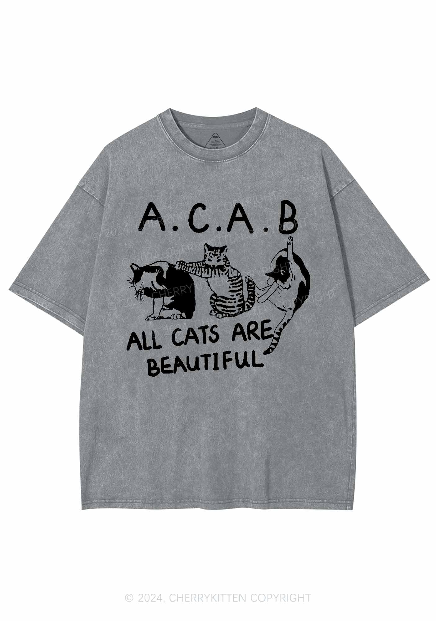 ACAB Cats Y2K Washed Tee Cherrykitten - Image 7