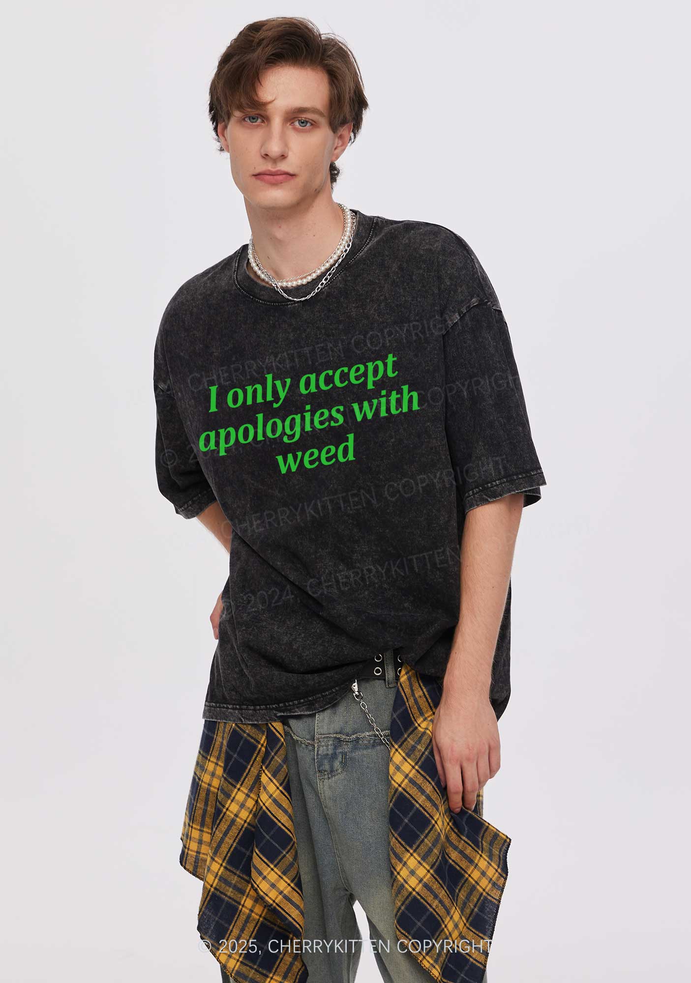 Accept Apologies With Wxxd Y2K Shirts Washed Tee Cherrykitten - Image 2