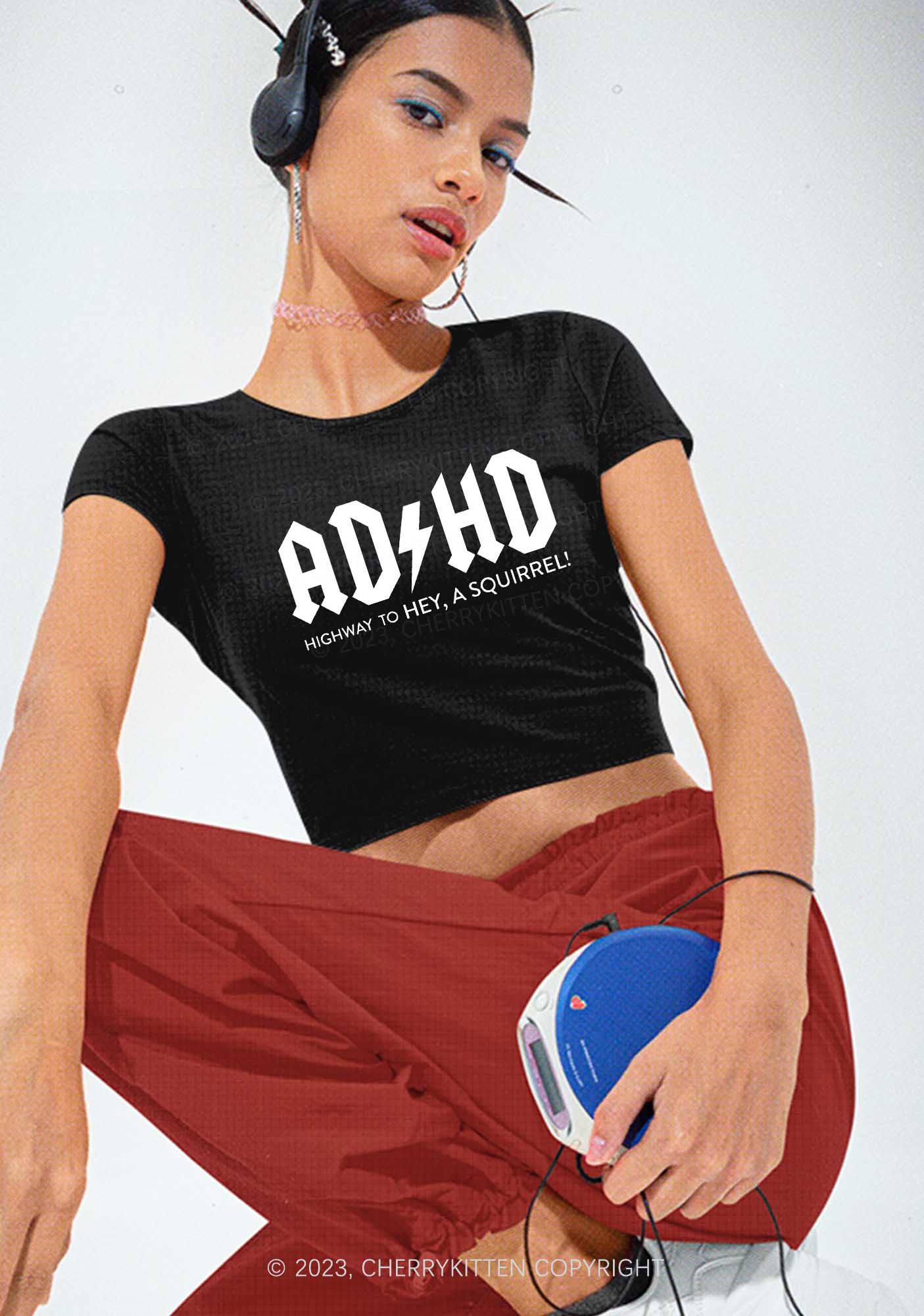 ADHD Hey A Squirrel Y2K Baby Tee Cherrykitten - Image 2