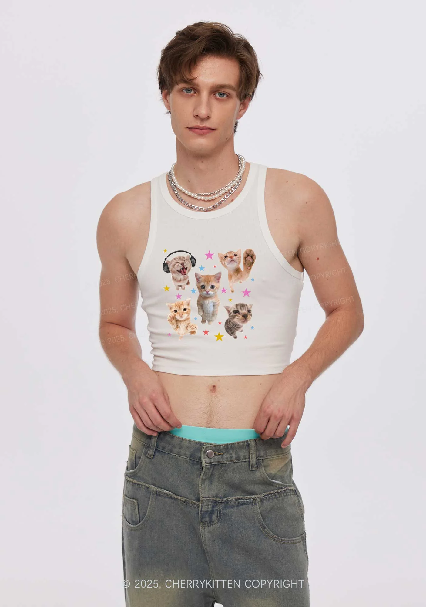 Adorable Cats Y2K Crop Tank Top Cherrykitten - Image 2