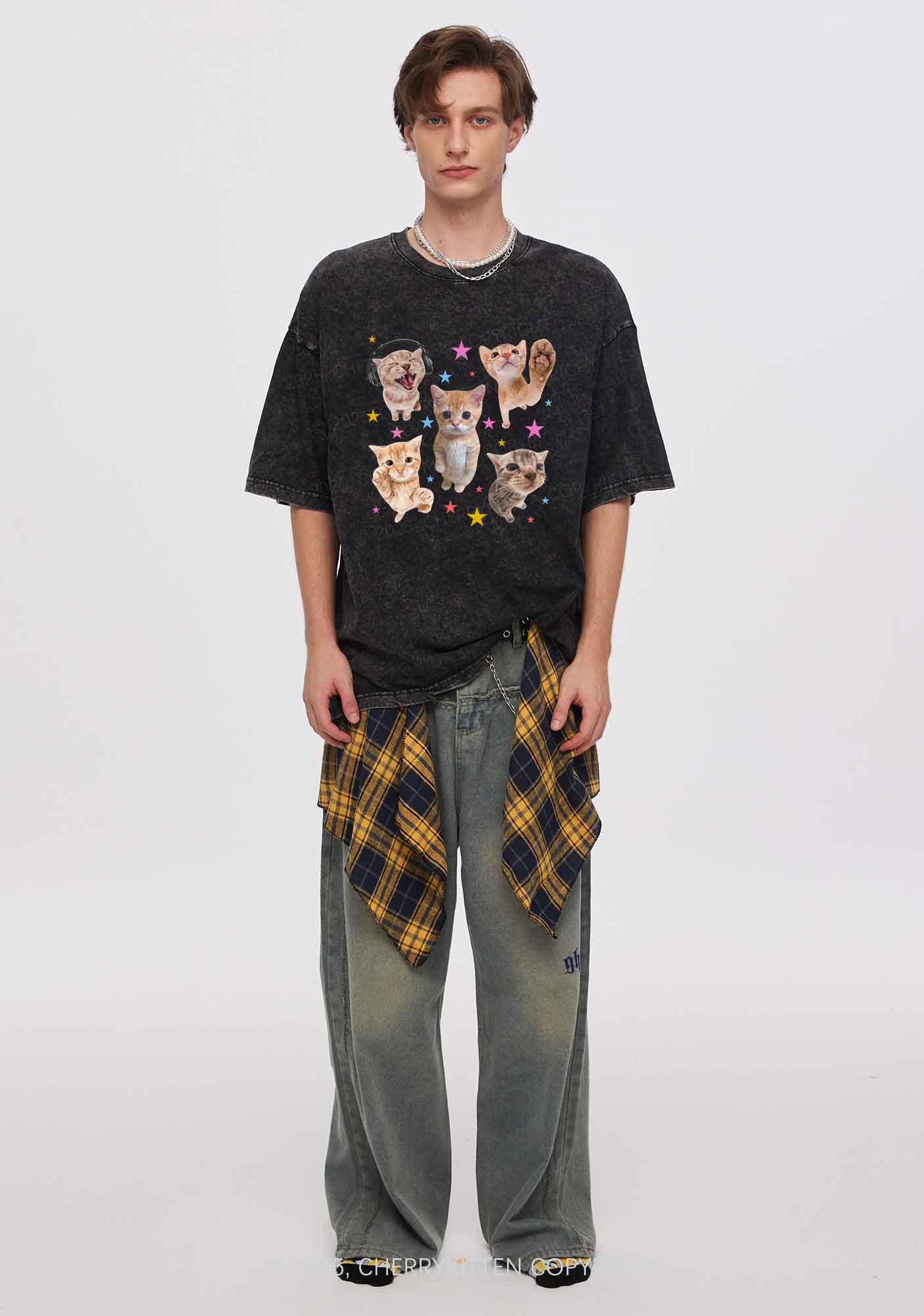 Adorable Cats Y2K Shirts Washed Tee Cherrykitten - Image 2
