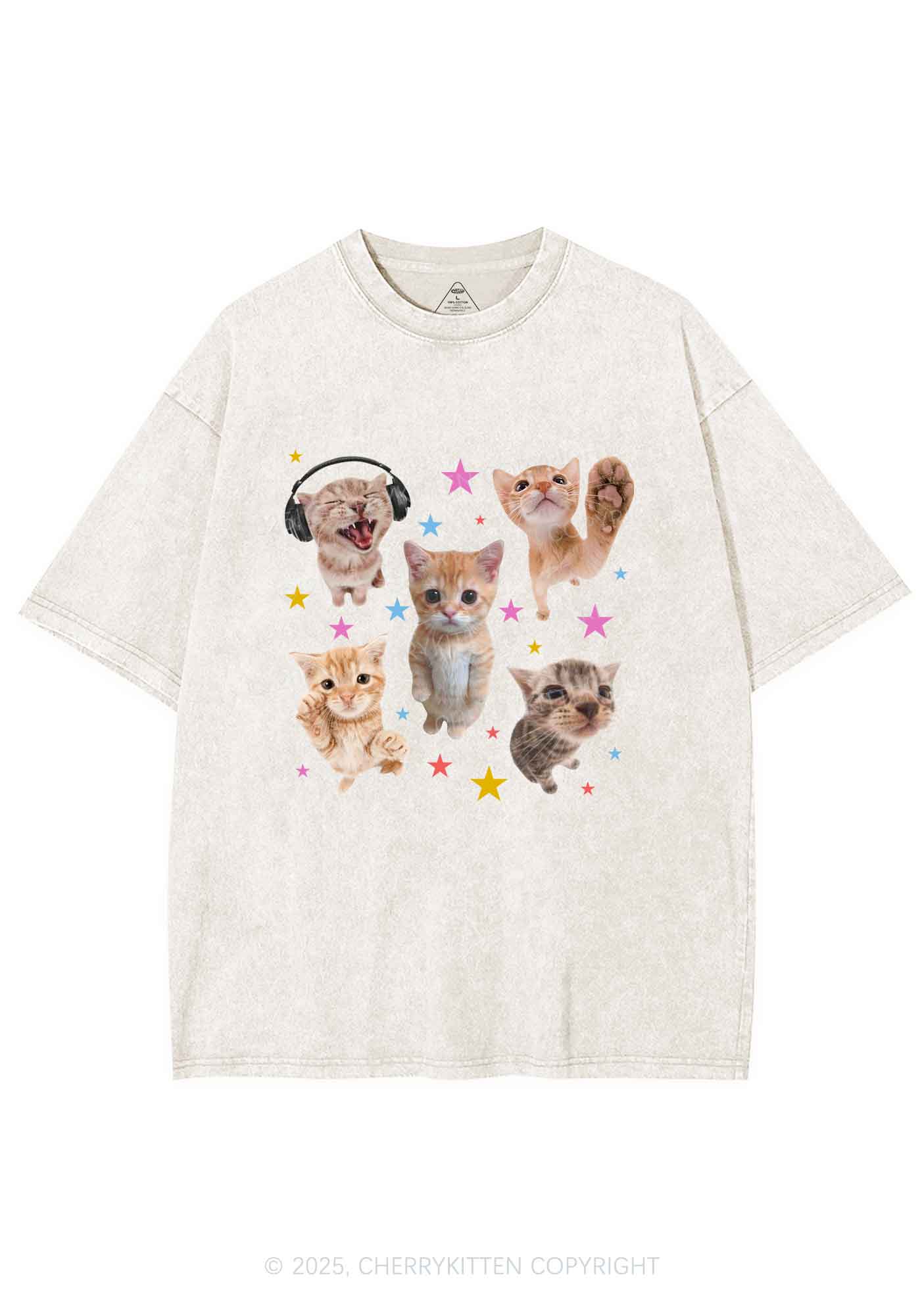 Adorable Cats Y2K Shirts Washed Tee Cherrykitten - Image 3