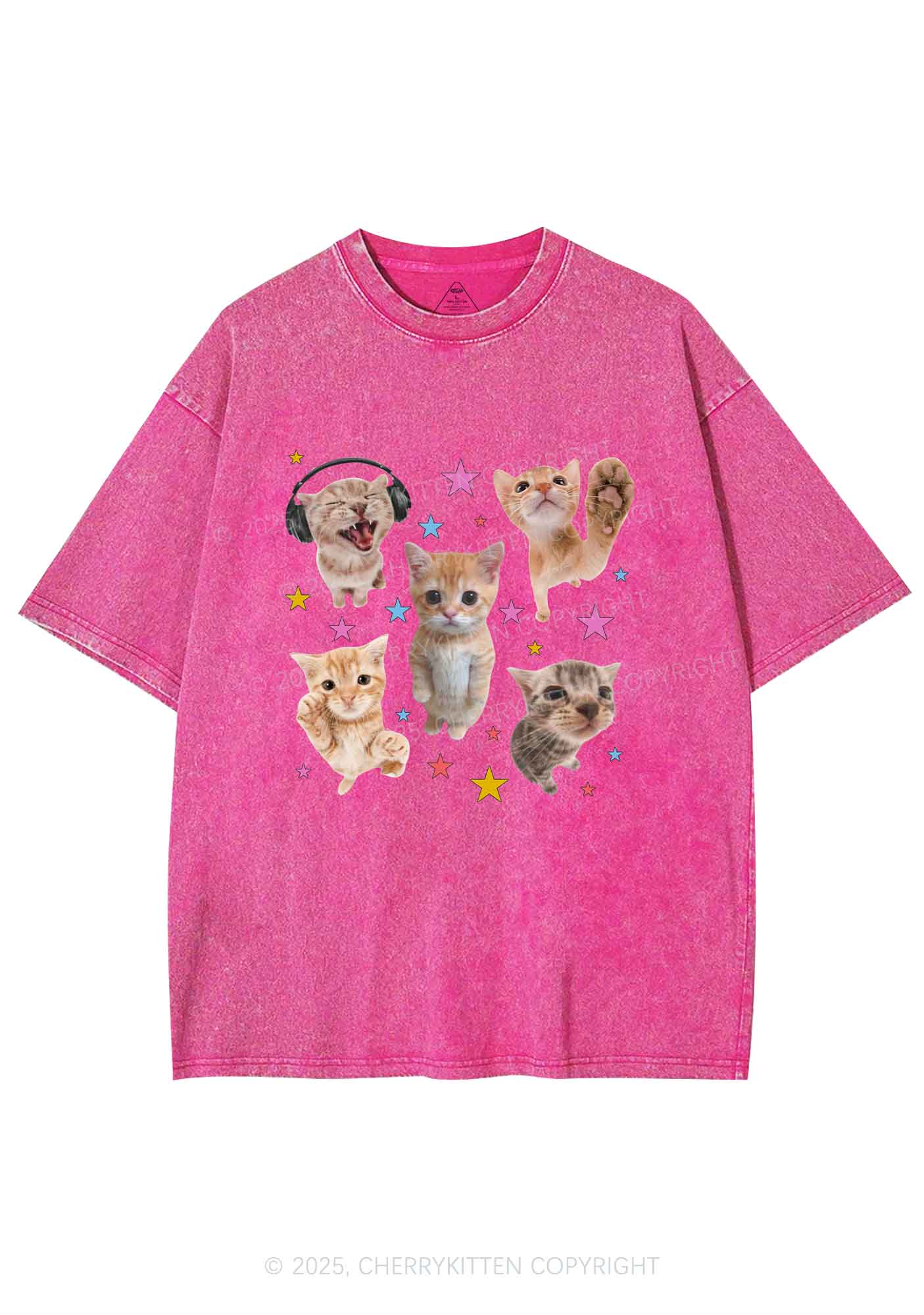 Adorable Cats Y2K Shirts Washed Tee Cherrykitten - Image 4
