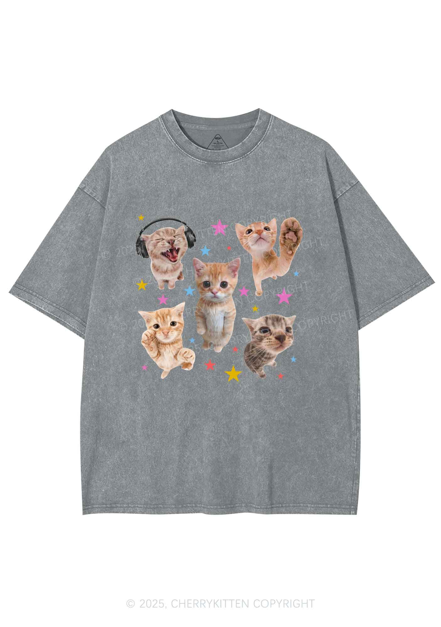 Adorable Cats Y2K Shirts Washed Tee Cherrykitten - Image 5