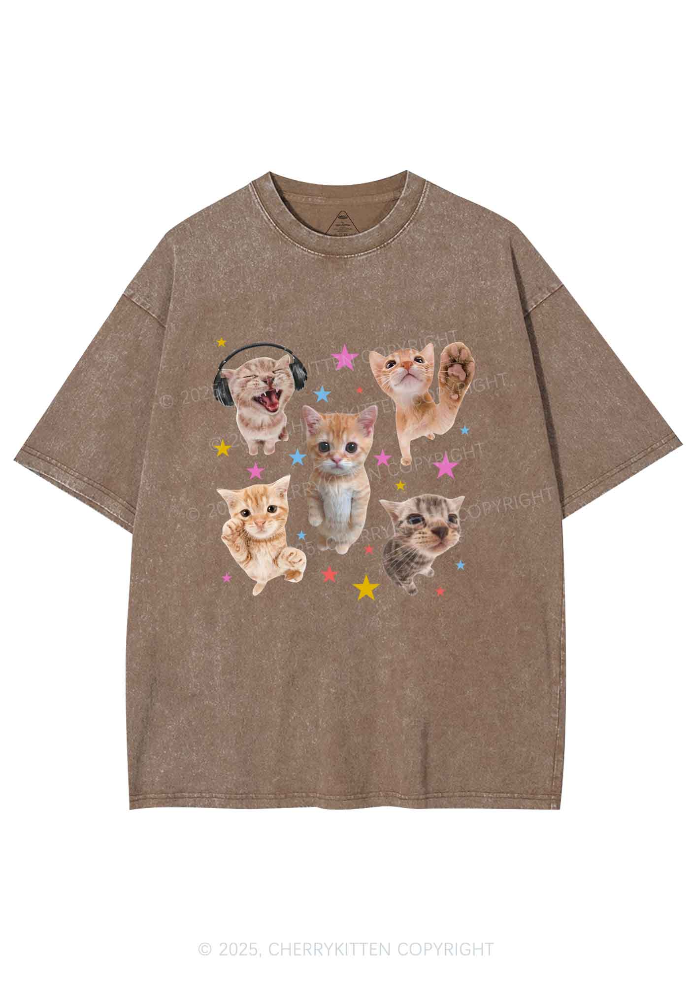 Adorable Cats Y2K Shirts Washed Tee Cherrykitten - Image 6
