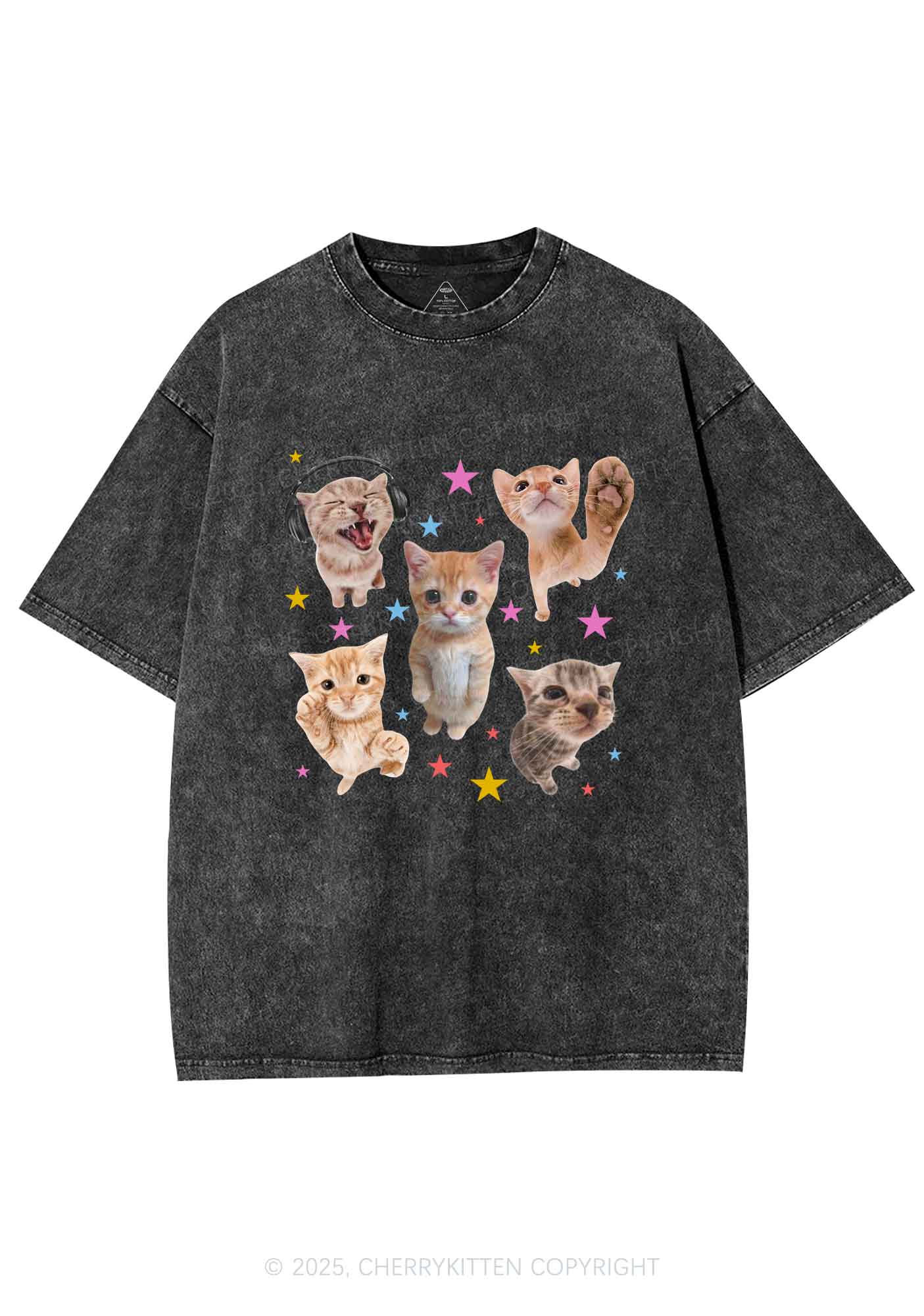 Adorable Cats Y2K Shirts Washed Tee Cherrykitten - Image 7