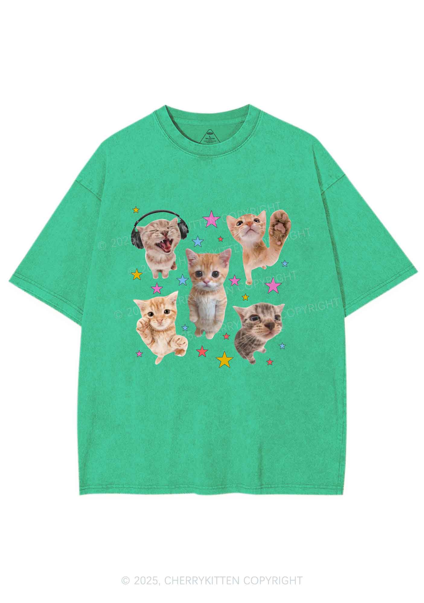 Adorable Cats Y2K Shirts Washed Tee Cherrykitten - Image 8