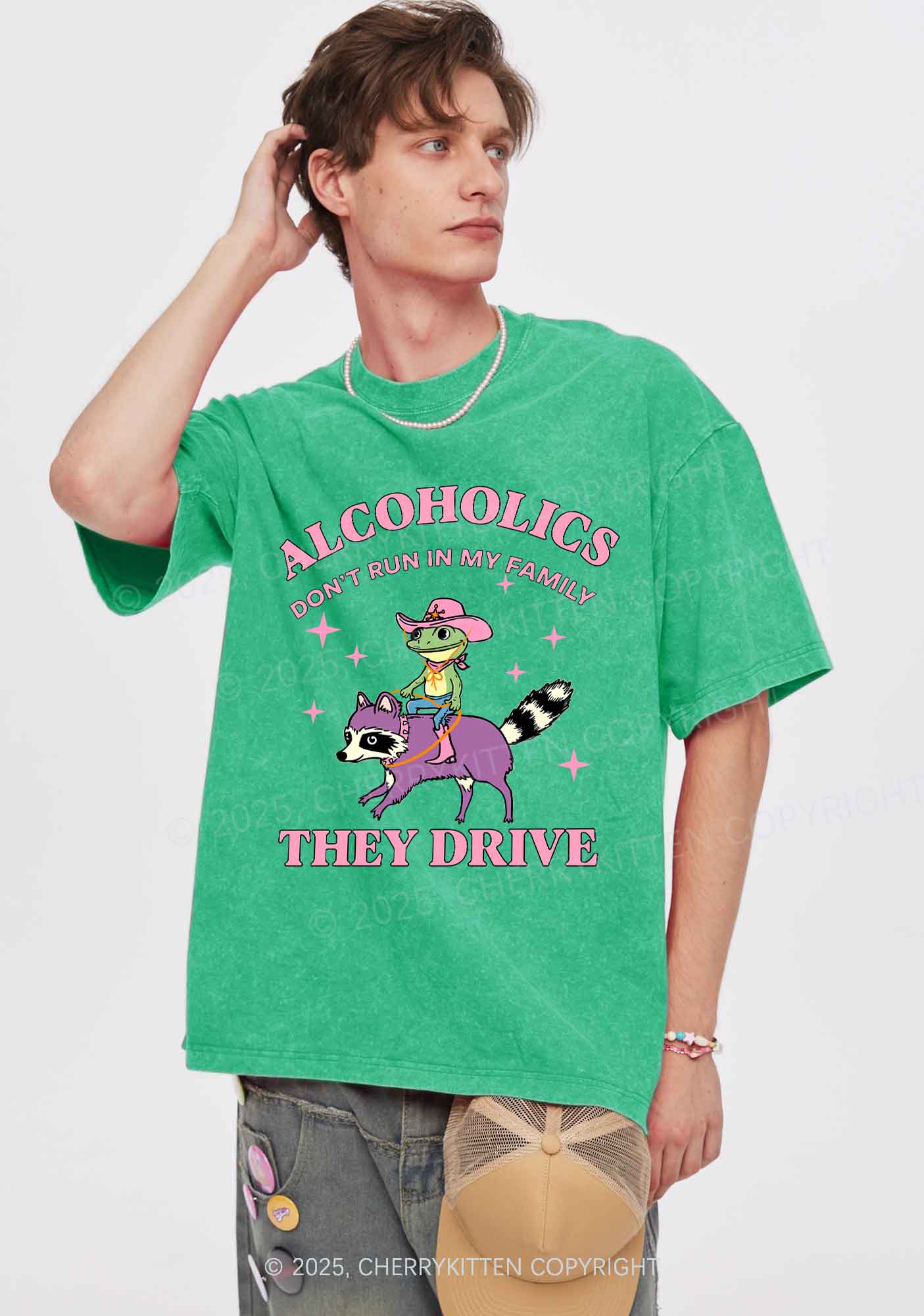 Alcoholics Drive Y2K Shirts Washed Tee Cherrykitten - Image 2