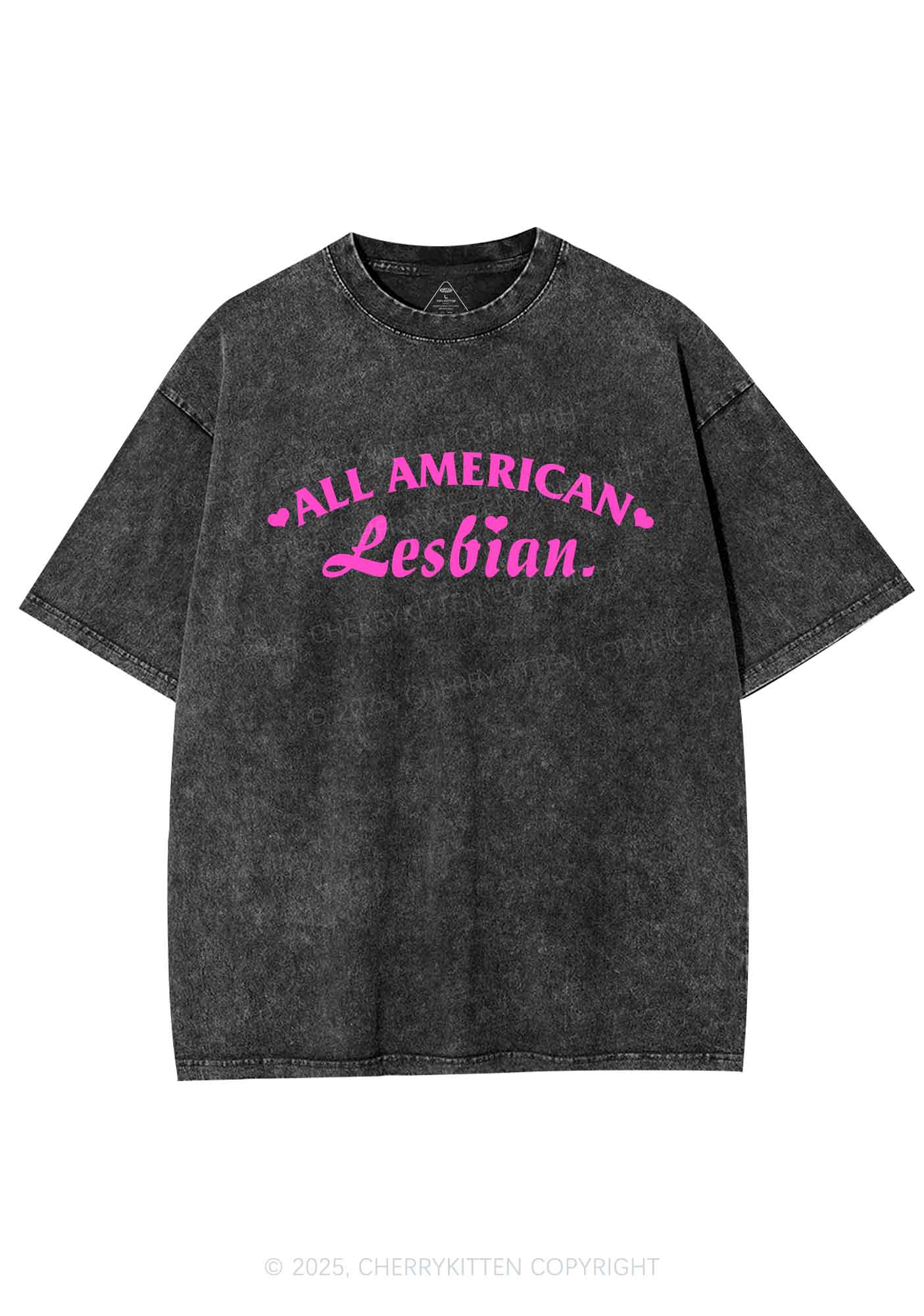 All American Lesbian Y2K Shirts Washed Tee Cherrykitten - Image 4
