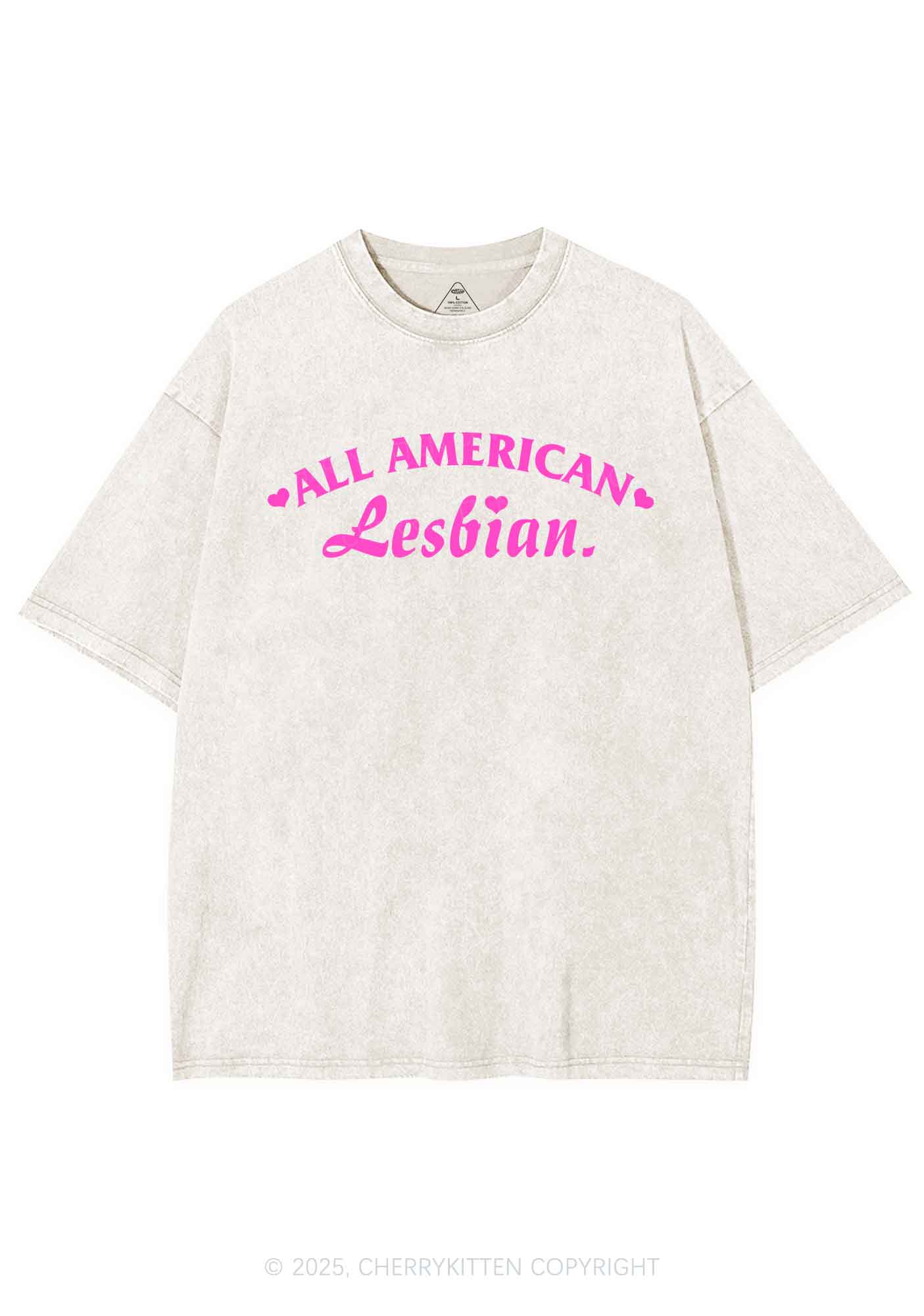 All American Lesbian Y2K Shirts Washed Tee Cherrykitten - Image 5