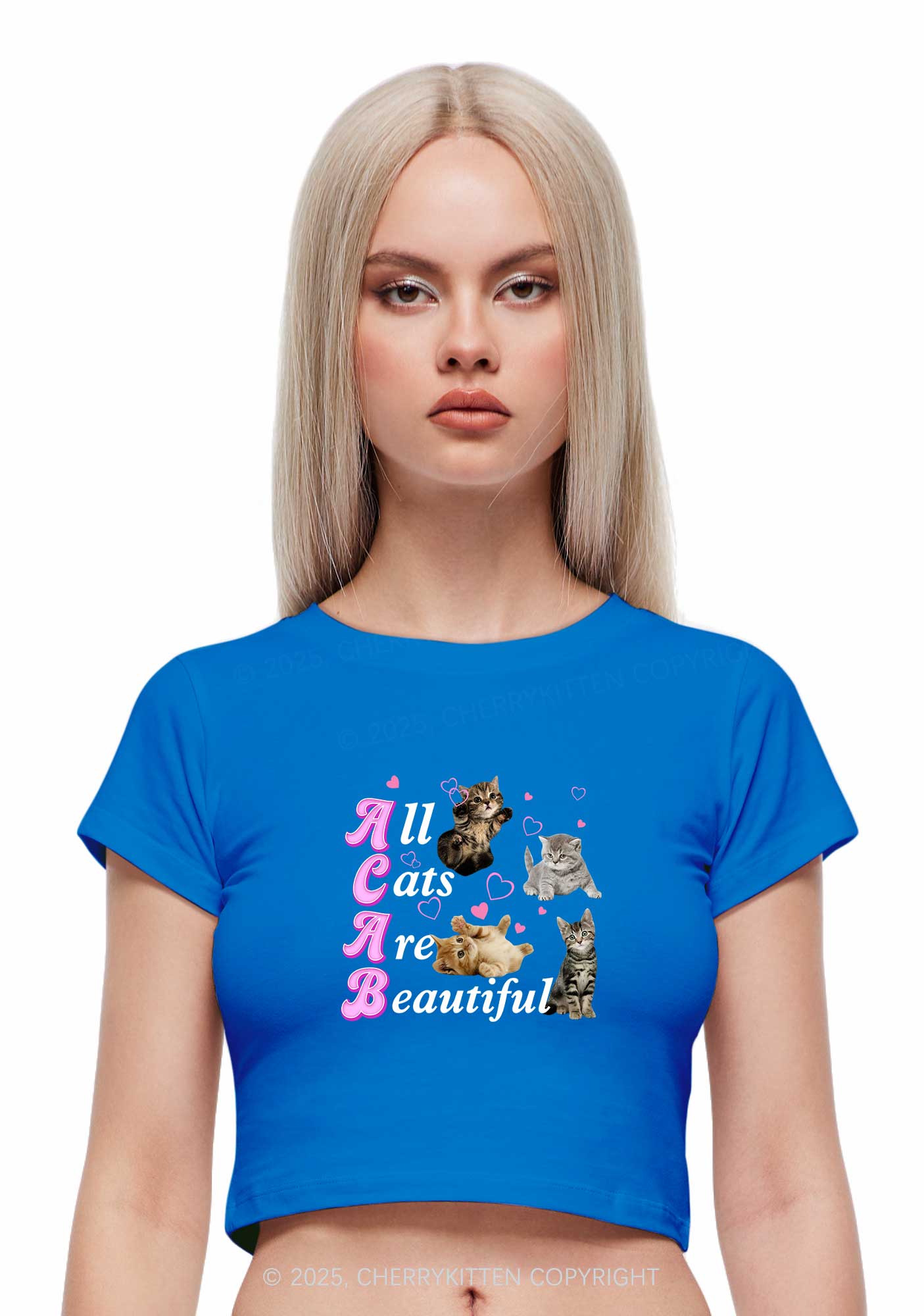 All Cats Are Beautiful Y2K Baby Tee Cherrykitten - Image 2