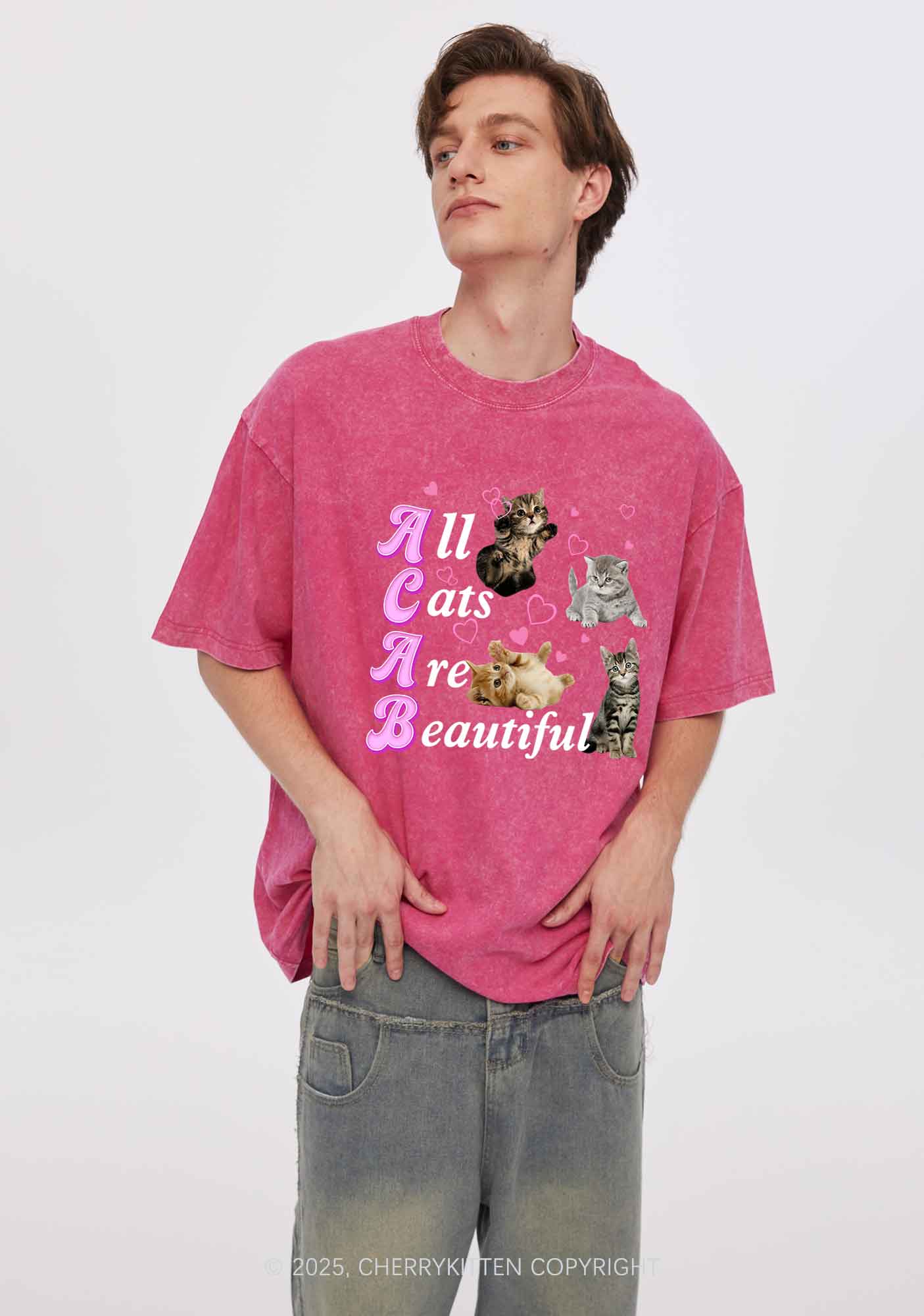 All Cats Are Beautiful Y2K Washed Tee Cherrykitten - Image 3