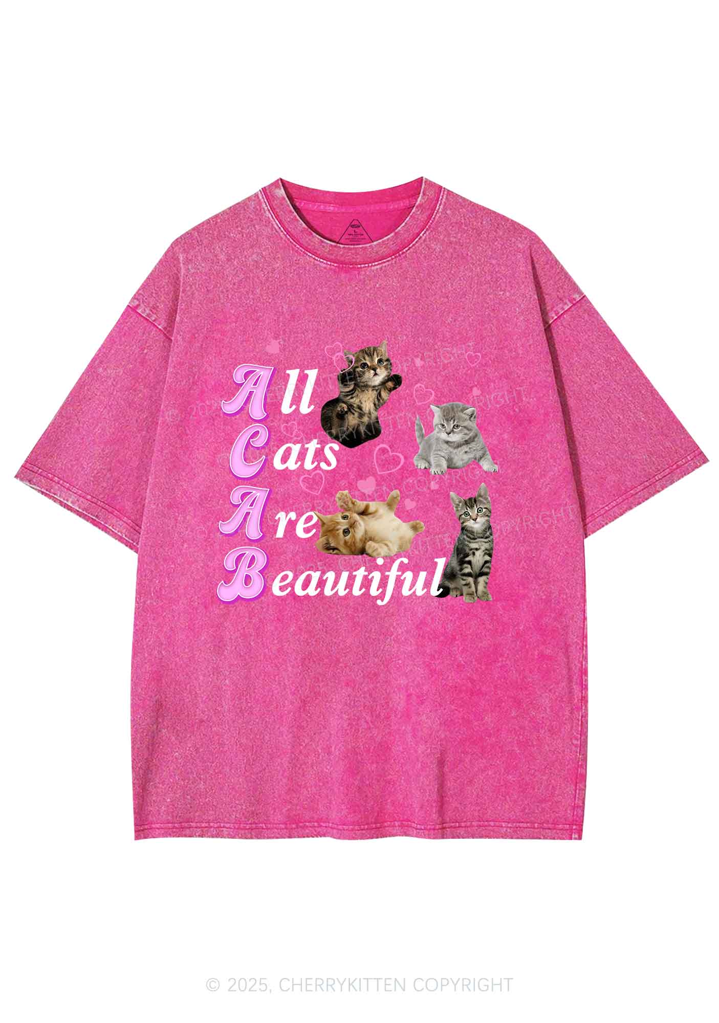 All Cats Are Beautiful Y2K Washed Tee Cherrykitten - Image 4