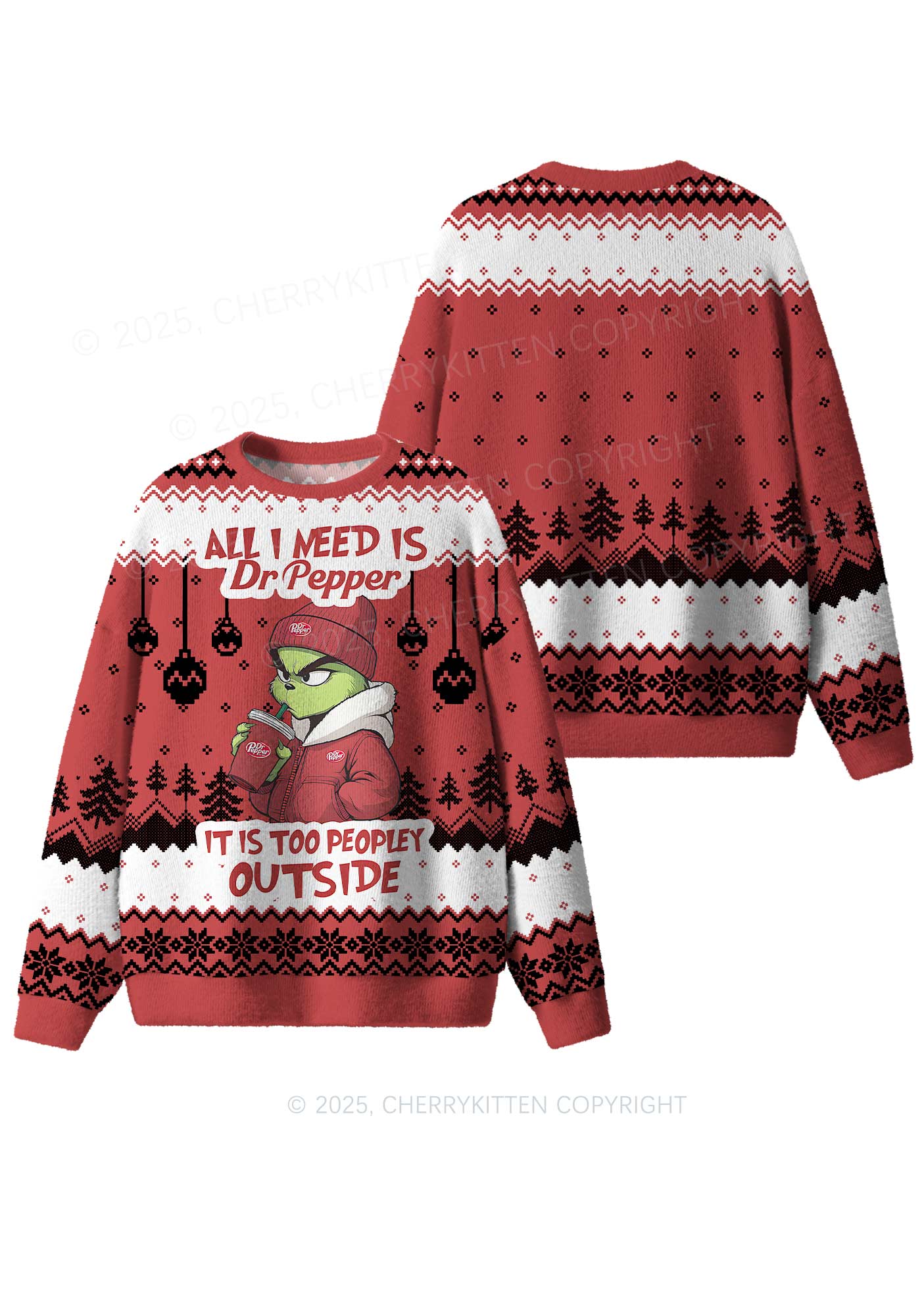 All Need Dr Pepper Y2K Christmas Knit Sweatshirt Cherrykitten - Image 3